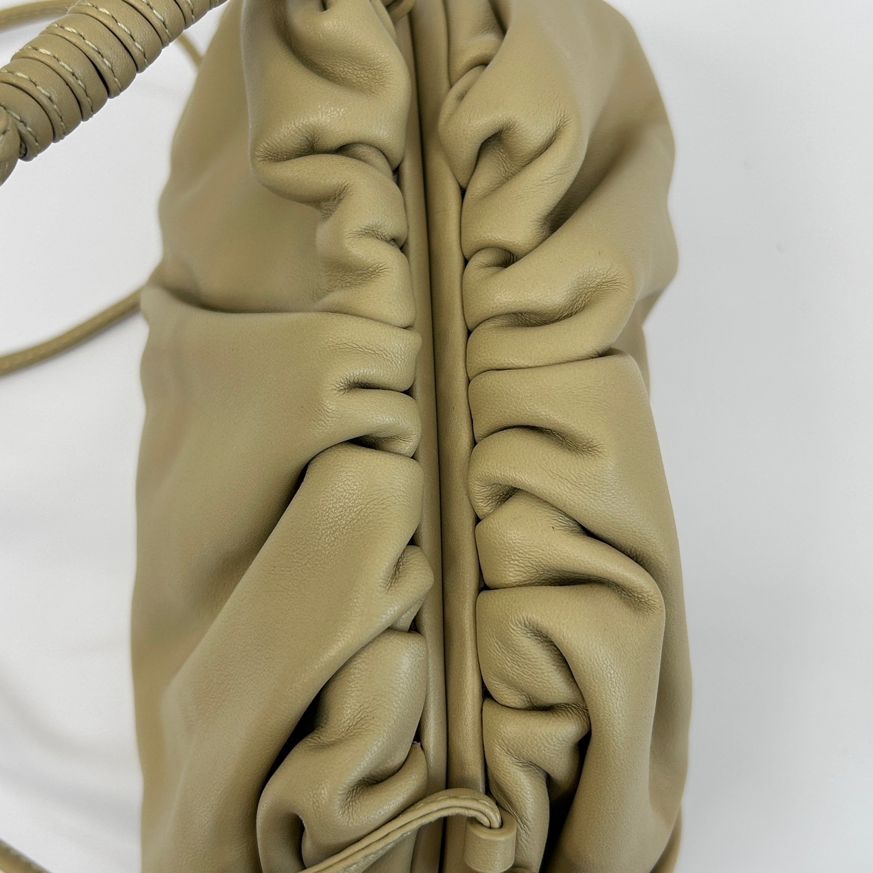 Beige Leather Mini Pouch Clutch Bag
