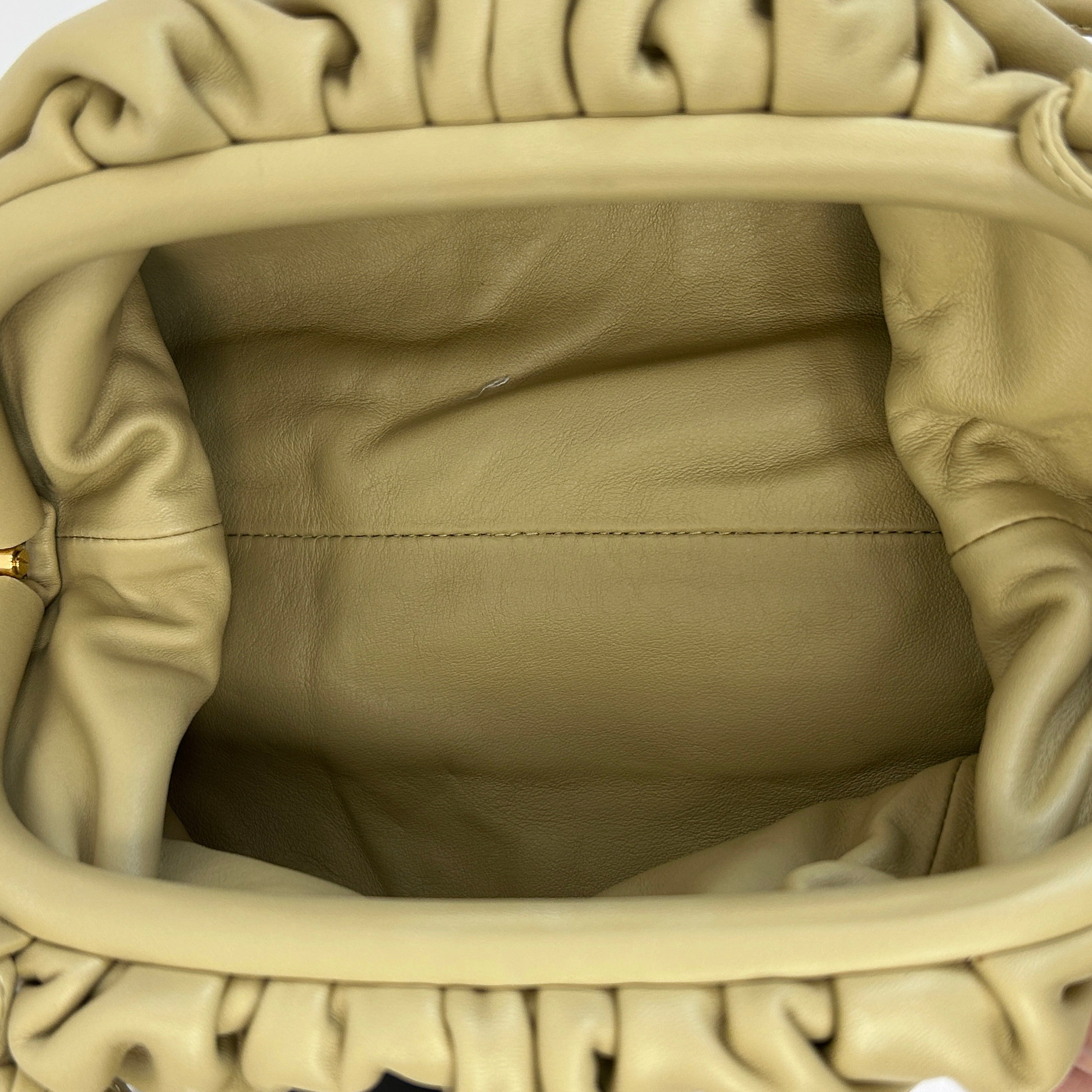 Beige Leather Mini Pouch Clutch Bag