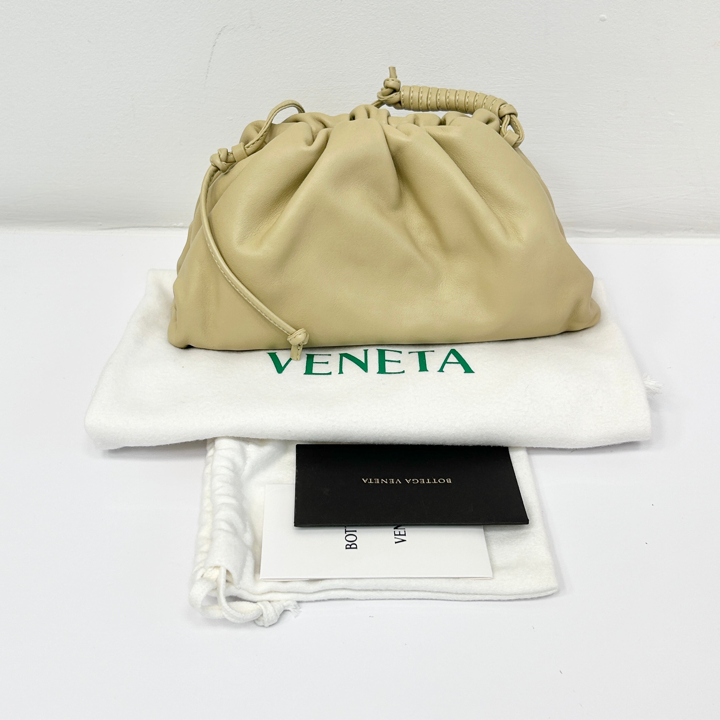 Beige Leather Mini Pouch Clutch Bag