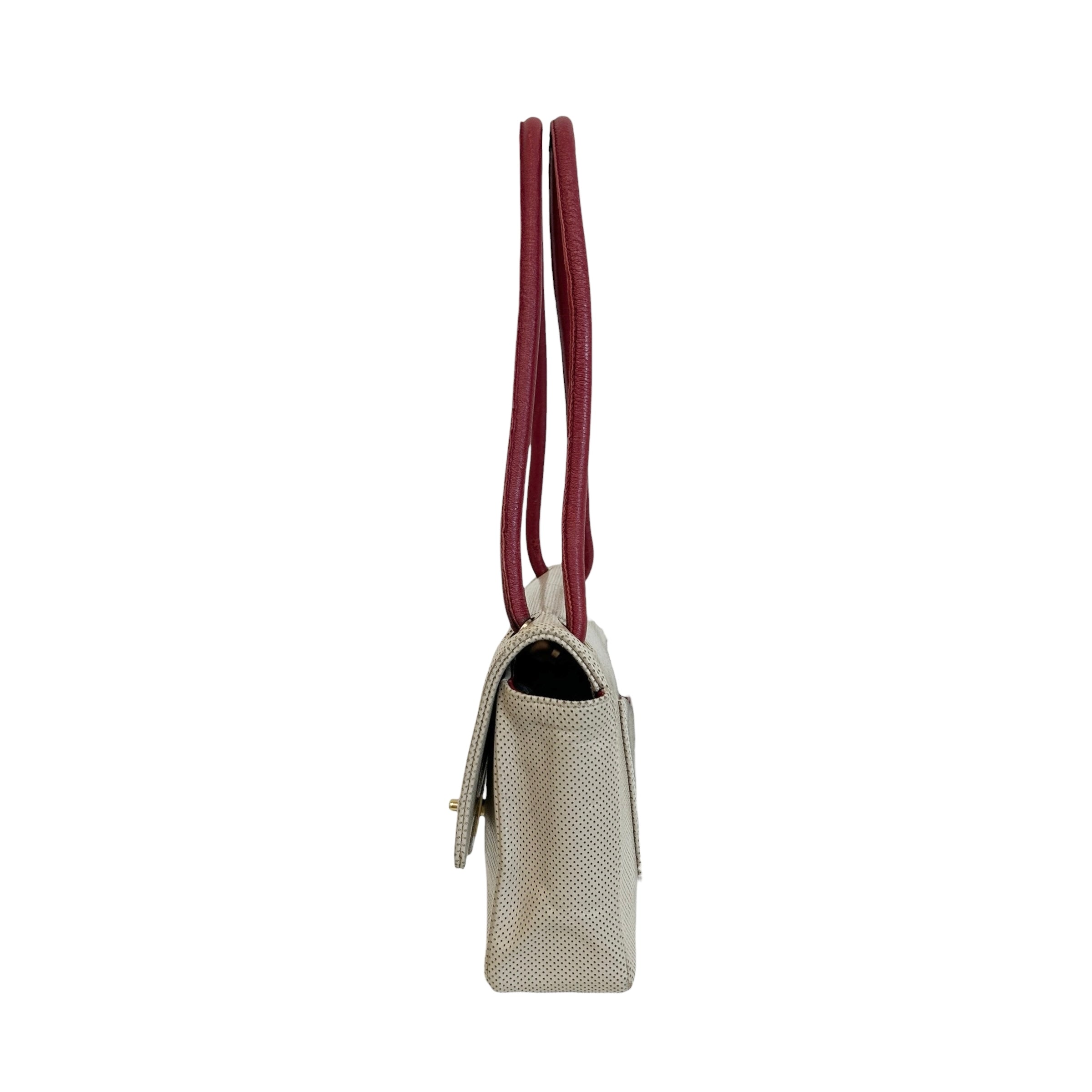 Beige Perforated Lambskin Leather Single Flap Bag w/GHW