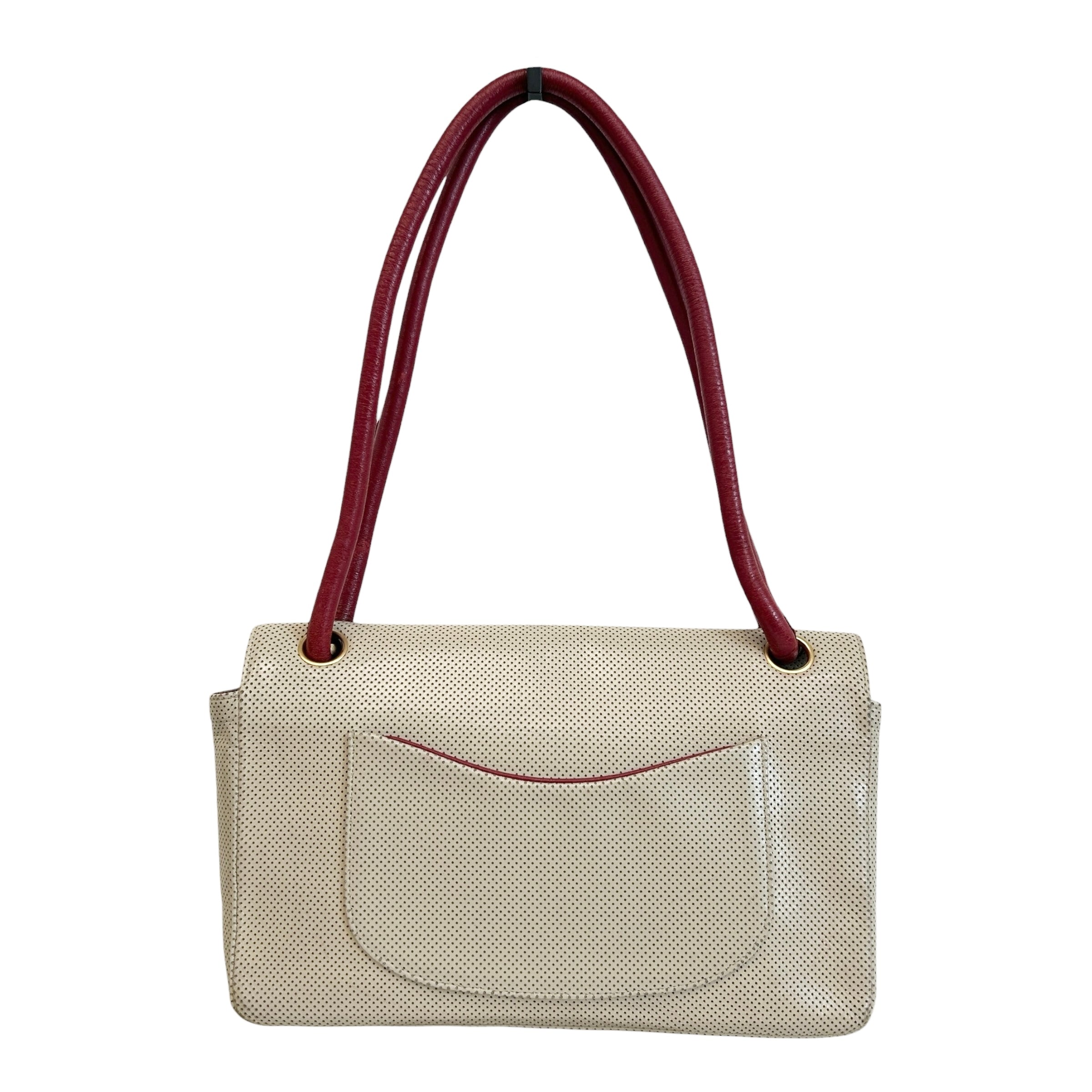 Beige Perforated Lambskin Leather Single Flap Bag w/GHW