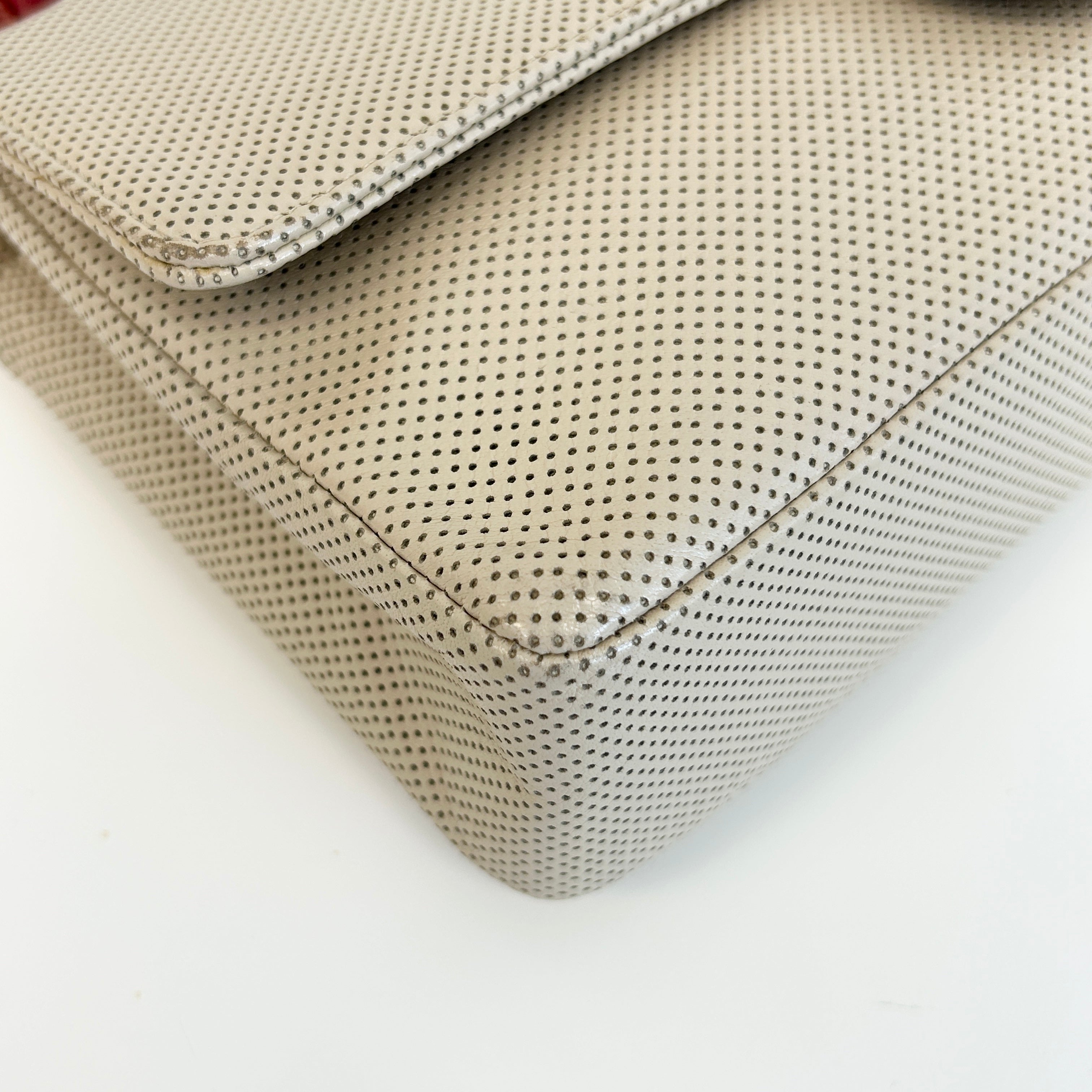 Beige Perforated Lambskin Leather Single Flap Bag w/GHW