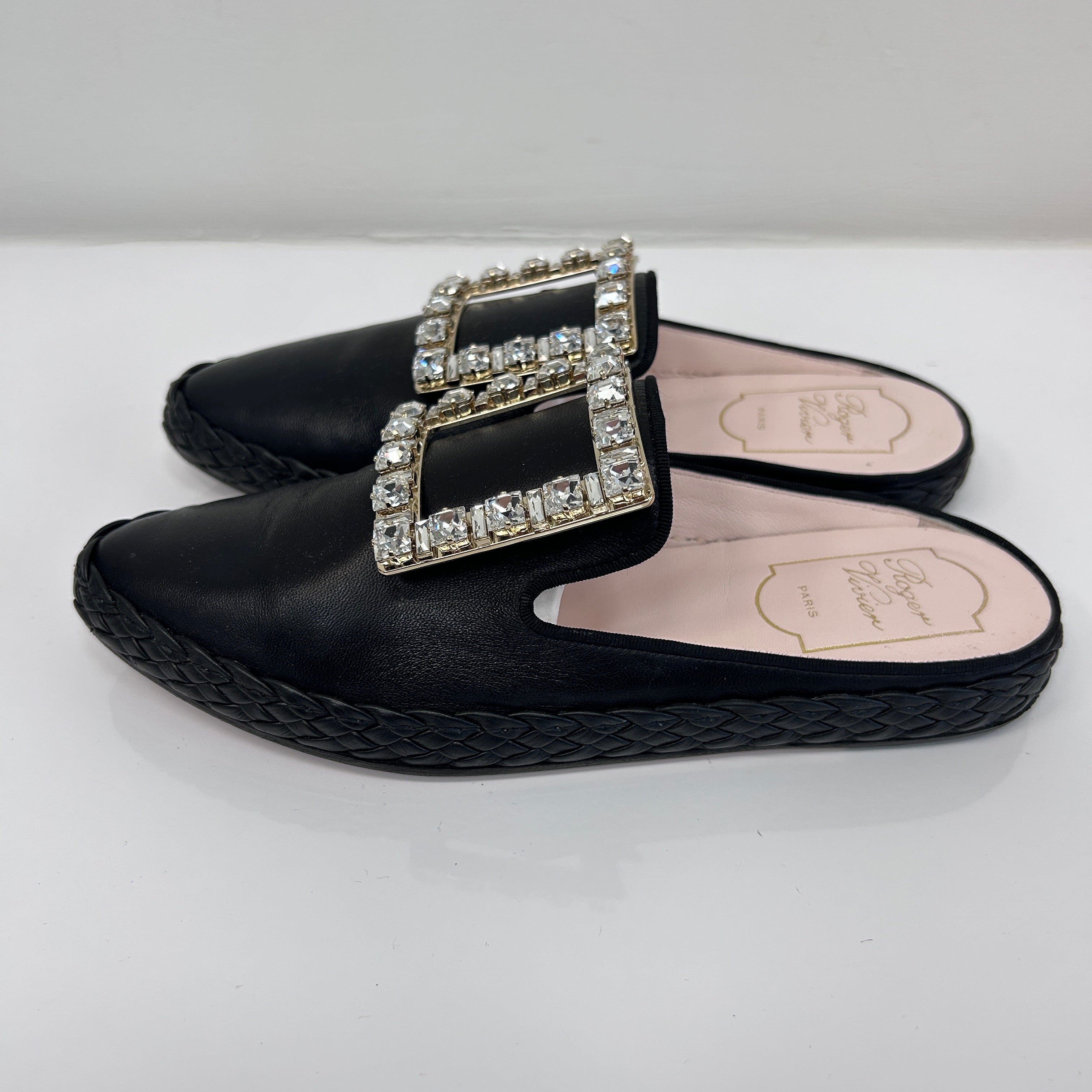 Black Rv Lounge Strass Buckle Mules