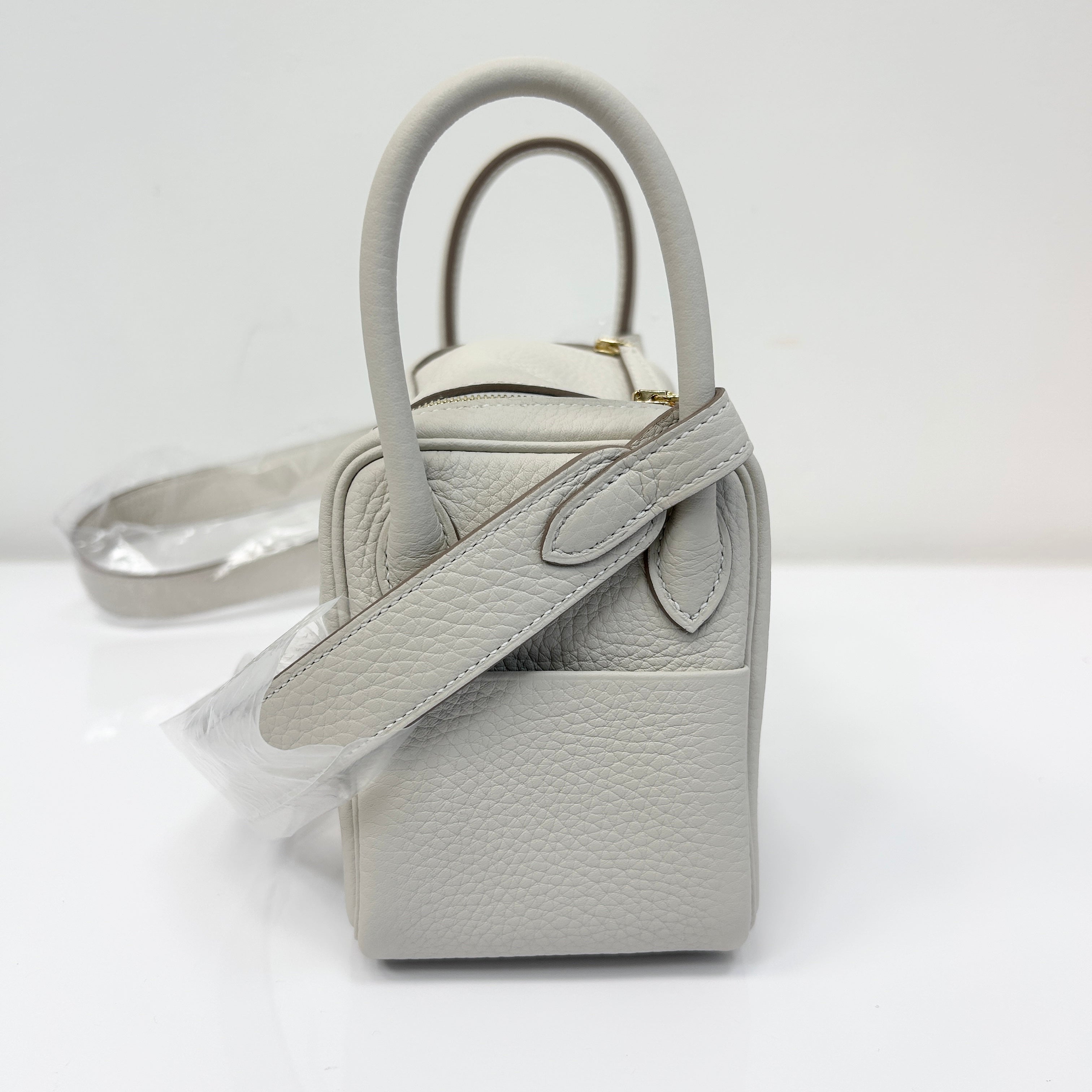Craie Taurillon Clemence Leather Mini Lindy 20 Bag w/GHW