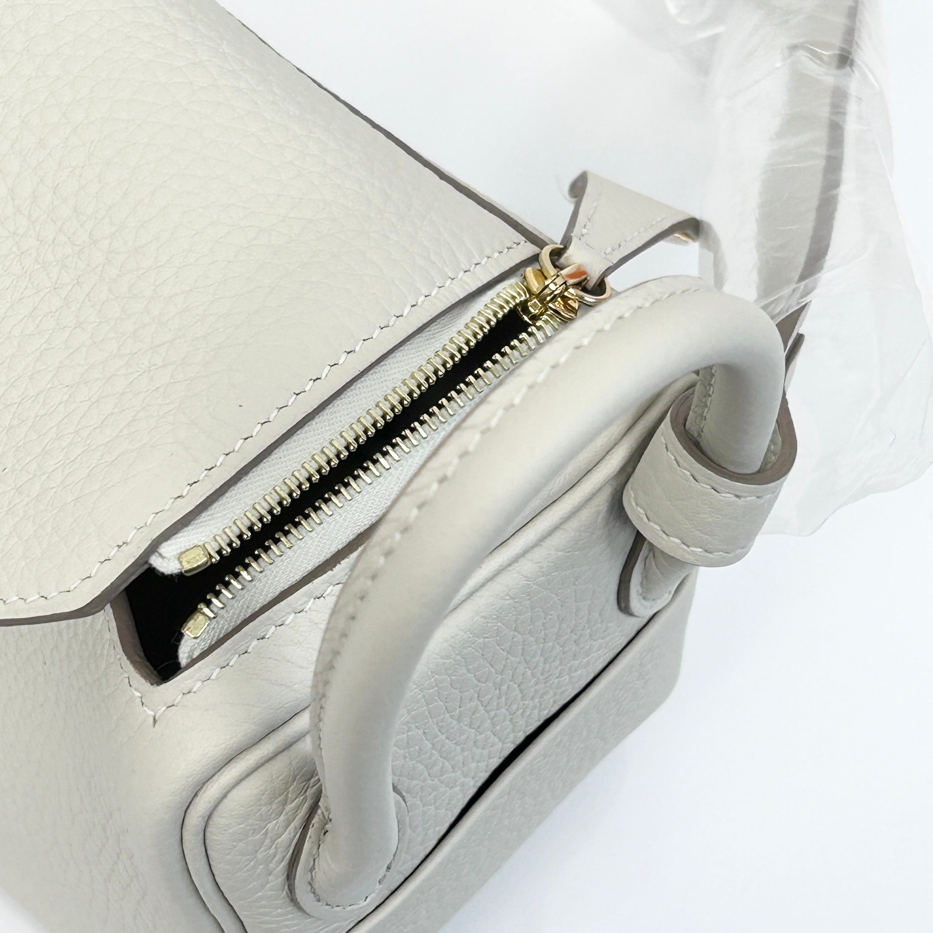 Craie Taurillon Clemence Leather Mini Lindy 20 Bag w/GHW