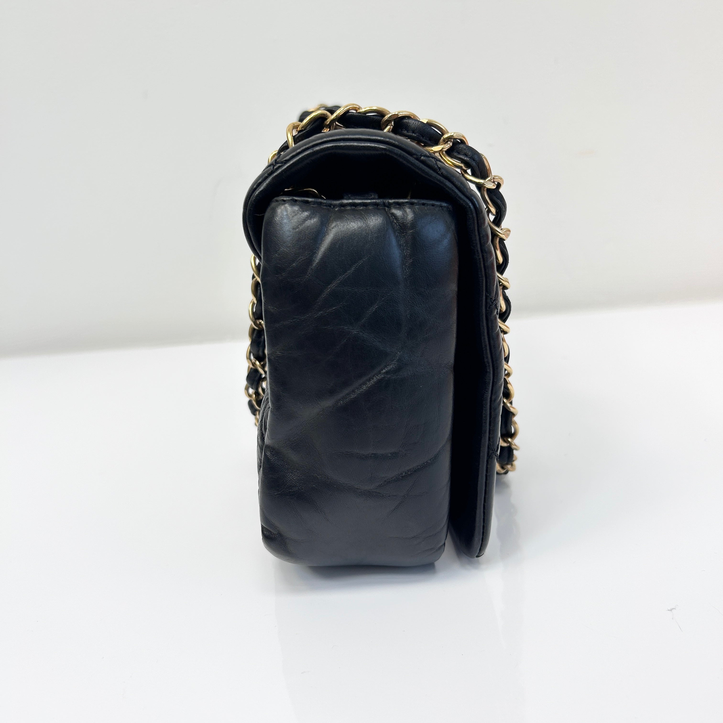 Black Quilted Aged Calfskin Quilted Medium Pondichery Flap Bag w/GHW