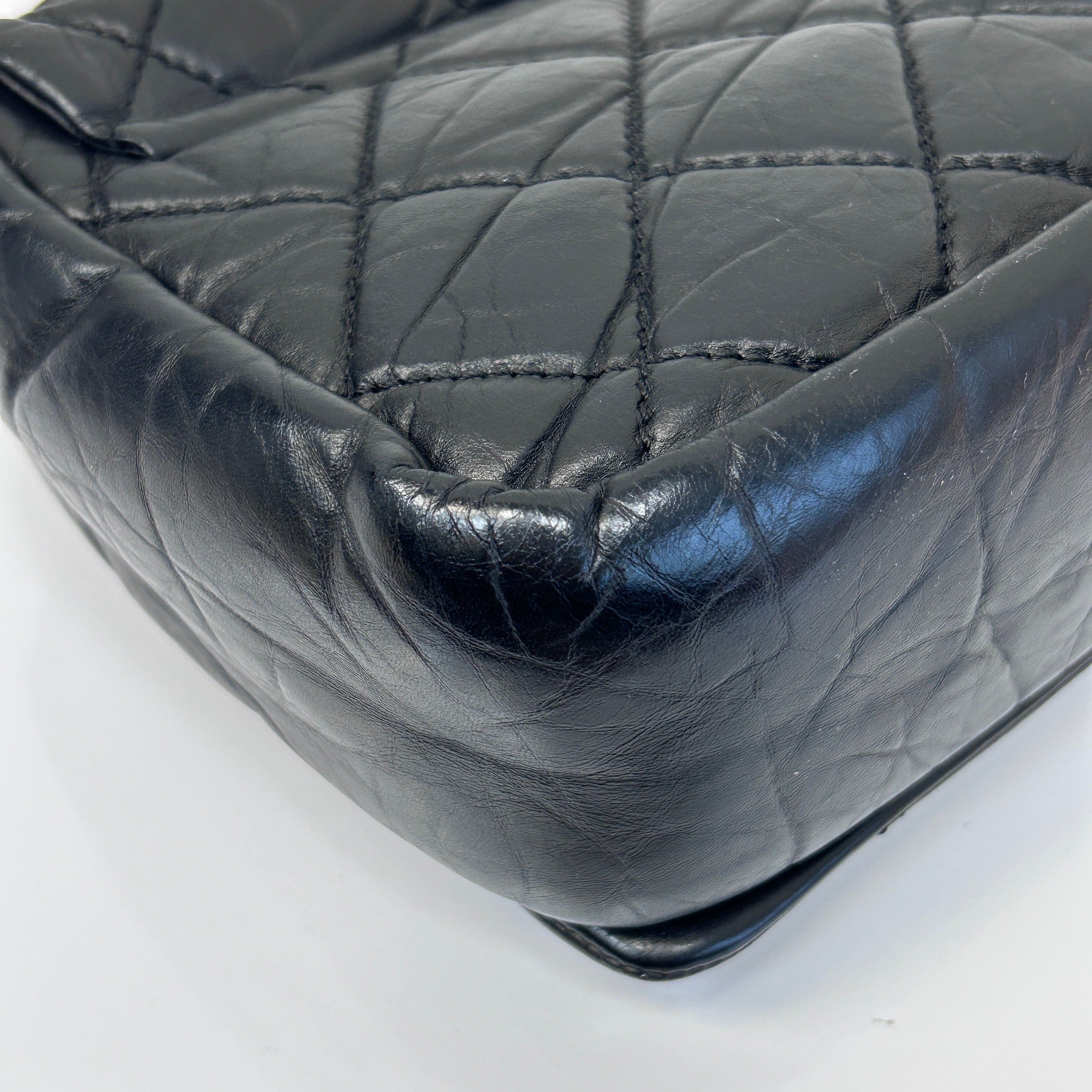 Black Quilted Aged Calfskin Quilted Medium Pondichery Flap Bag w/GHW