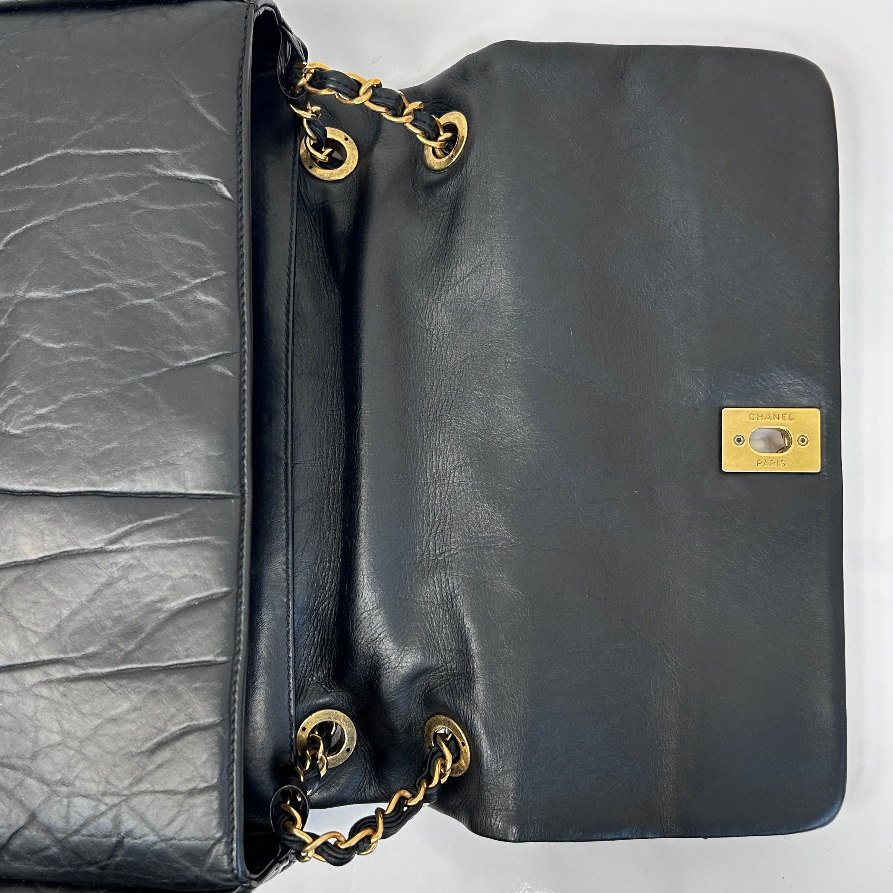 Black Quilted Aged Calfskin Quilted Medium Pondichery Flap Bag w/GHW