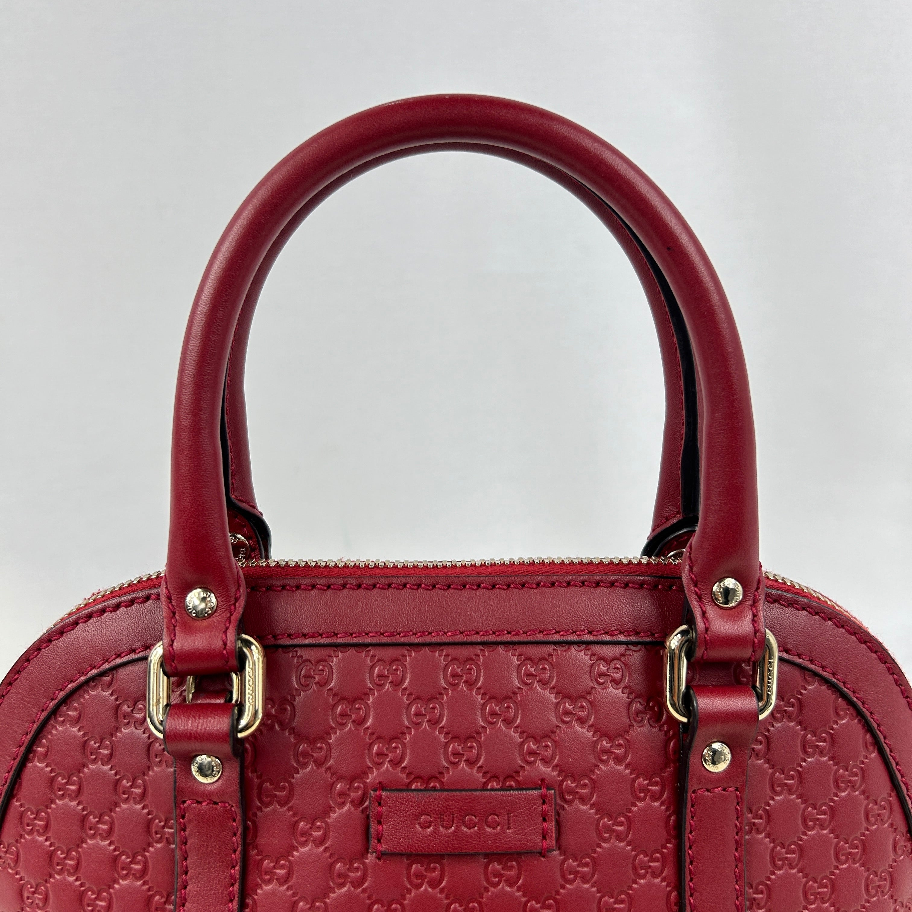 Micro Mini Red Monogram GG Guccissima Leather Dome Top Handle Bag w/ GHW