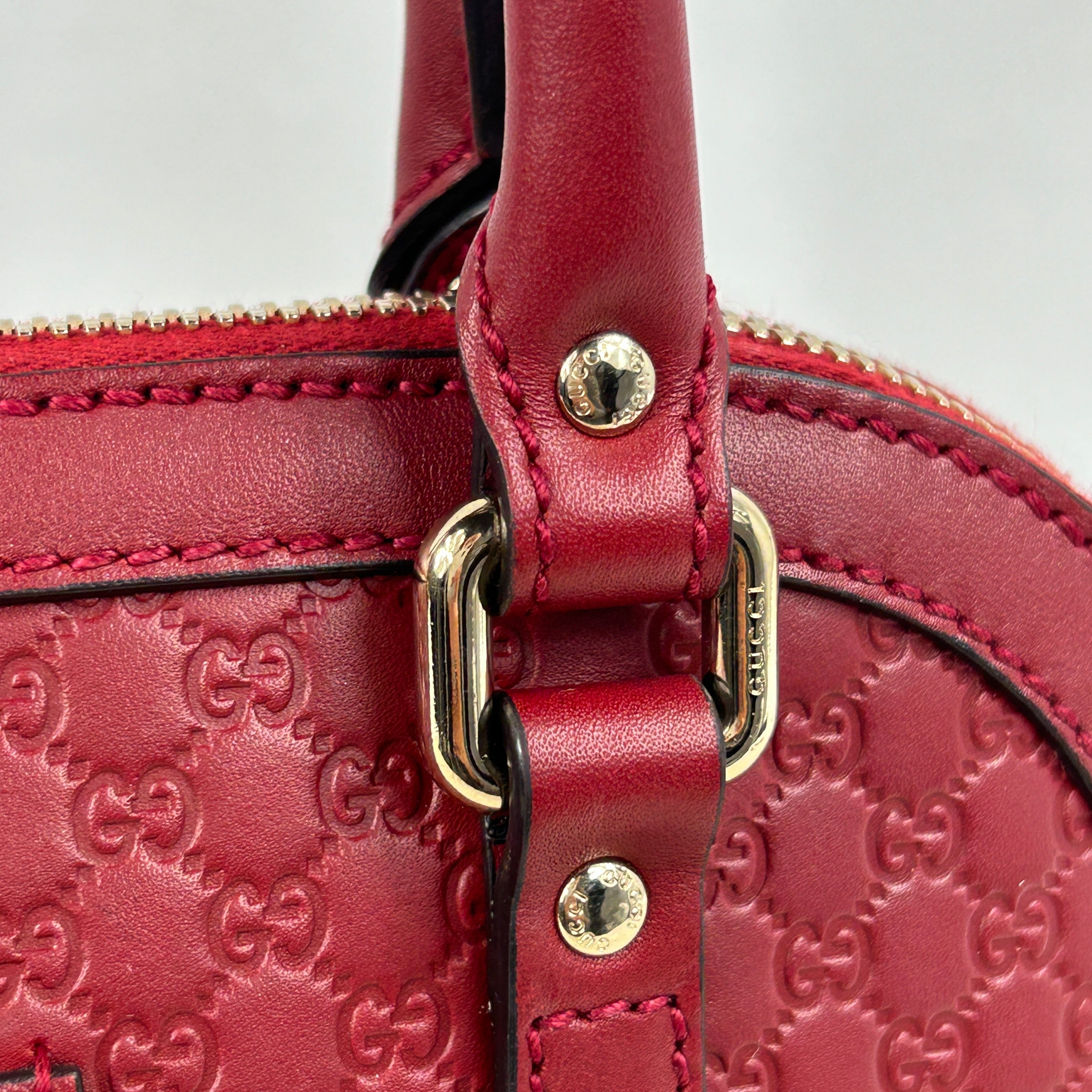 Micro Mini Red Monogram GG Guccissima Leather Dome Top Handle Bag w/ GHW