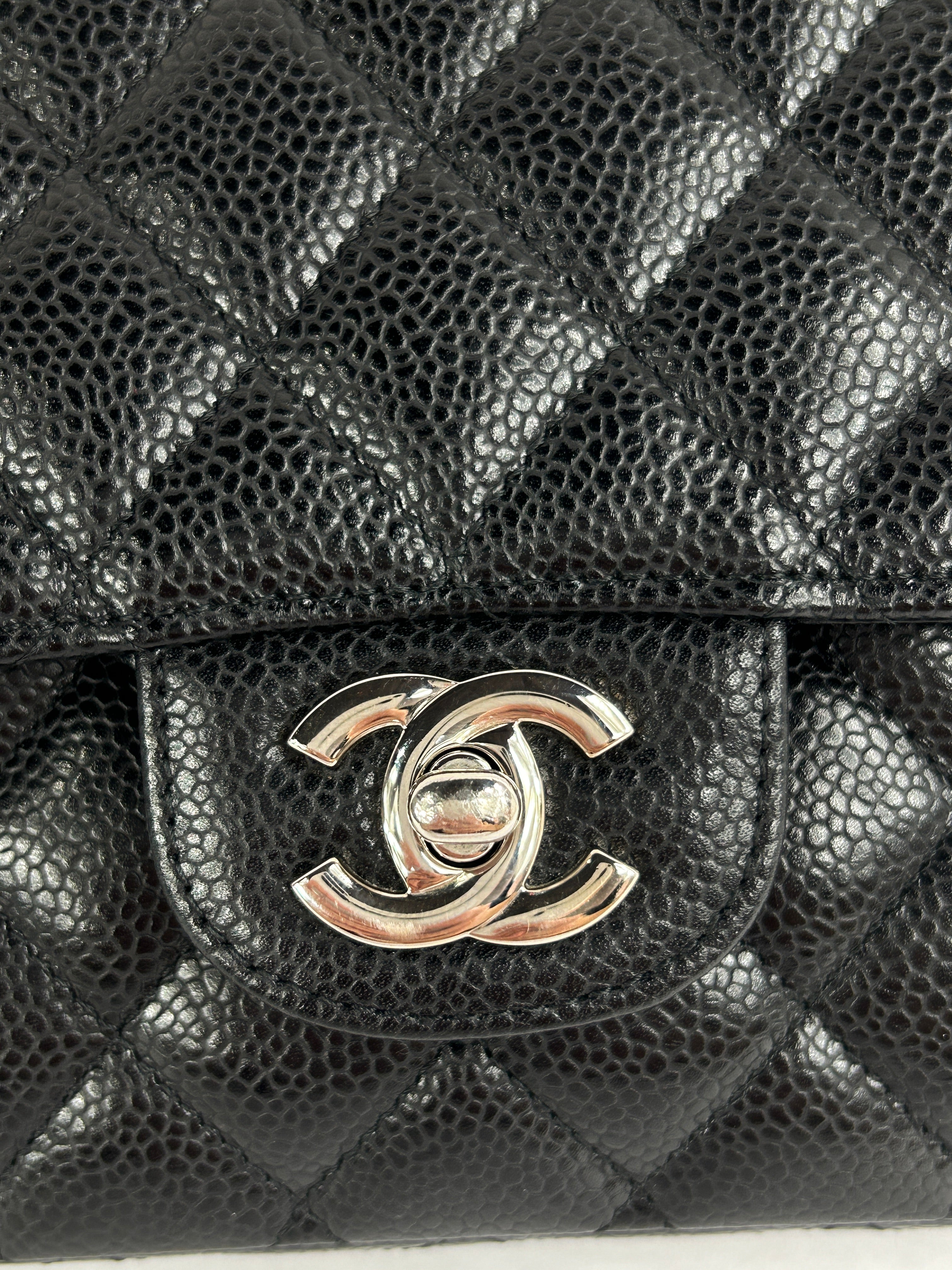 Black Quilted Caviar Double Classic Medium Flap Bag w/SHW