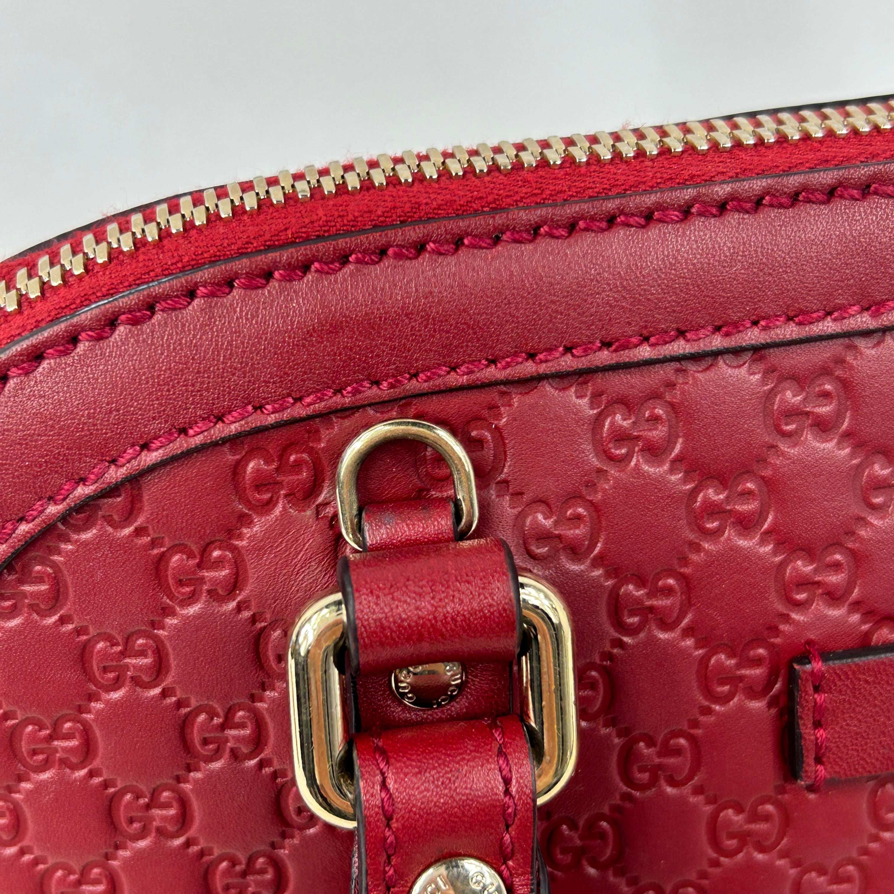 Micro Mini Red Monogram GG Guccissima Leather Dome Top Handle Bag w/ GHW