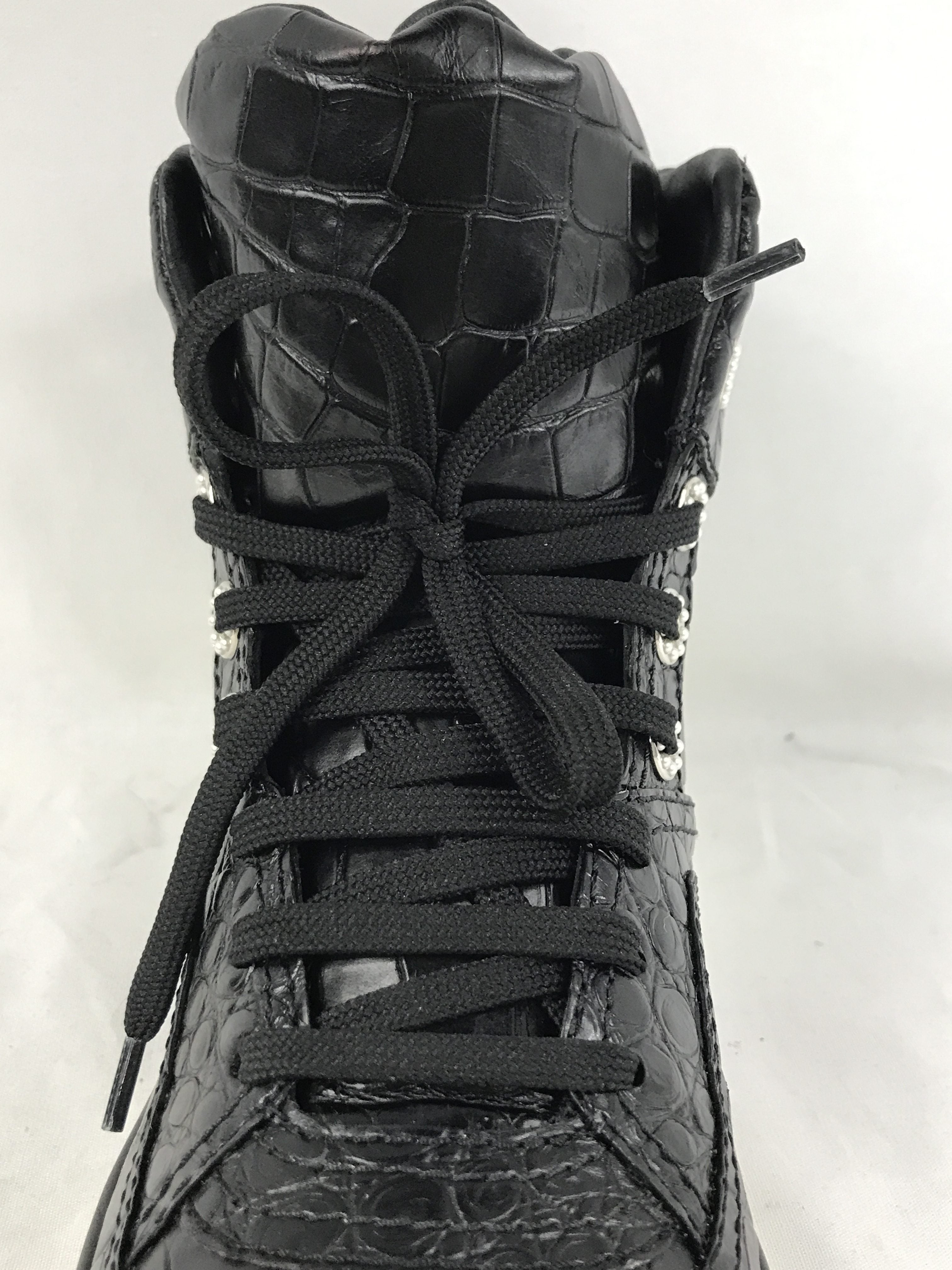 Black 19A Croc Embossed Calfskin Leather W/ accent pearls High Top Sneakers