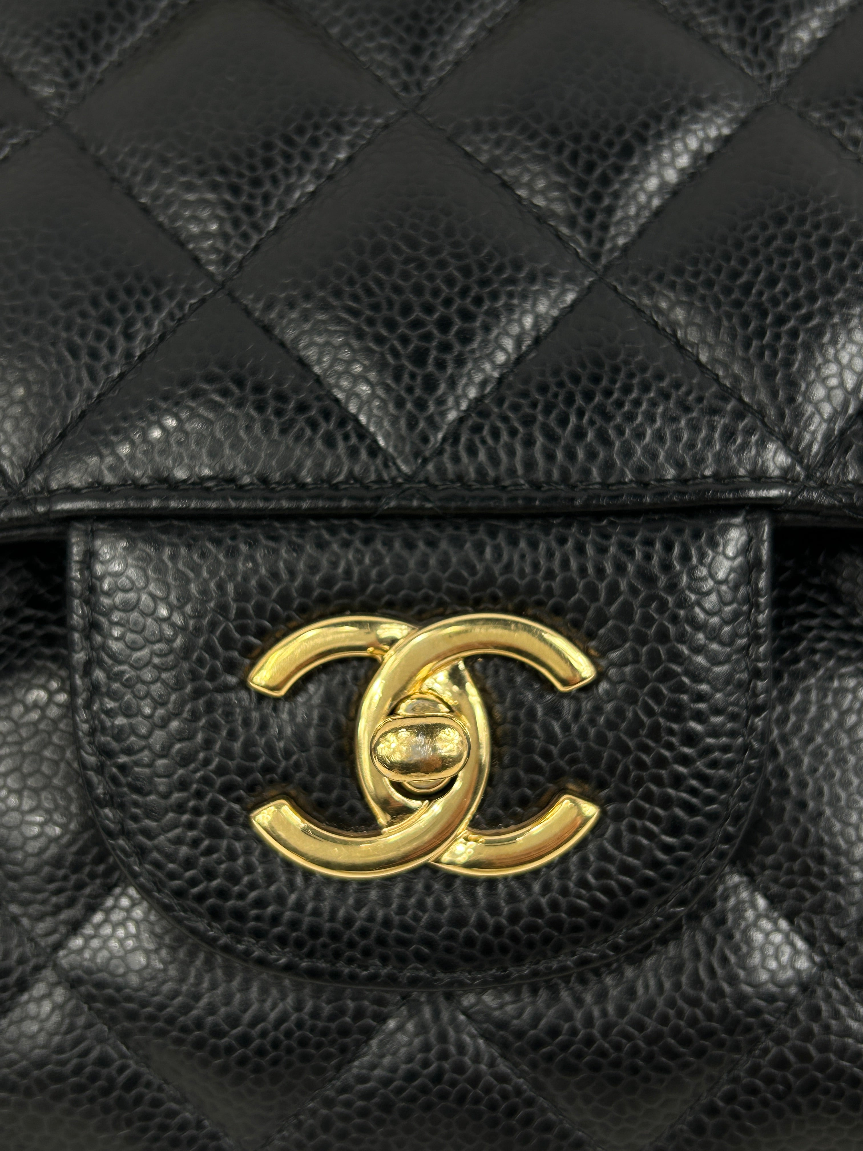 Black Caviar Quilted Jumbo Double Flap Bag w/GHW