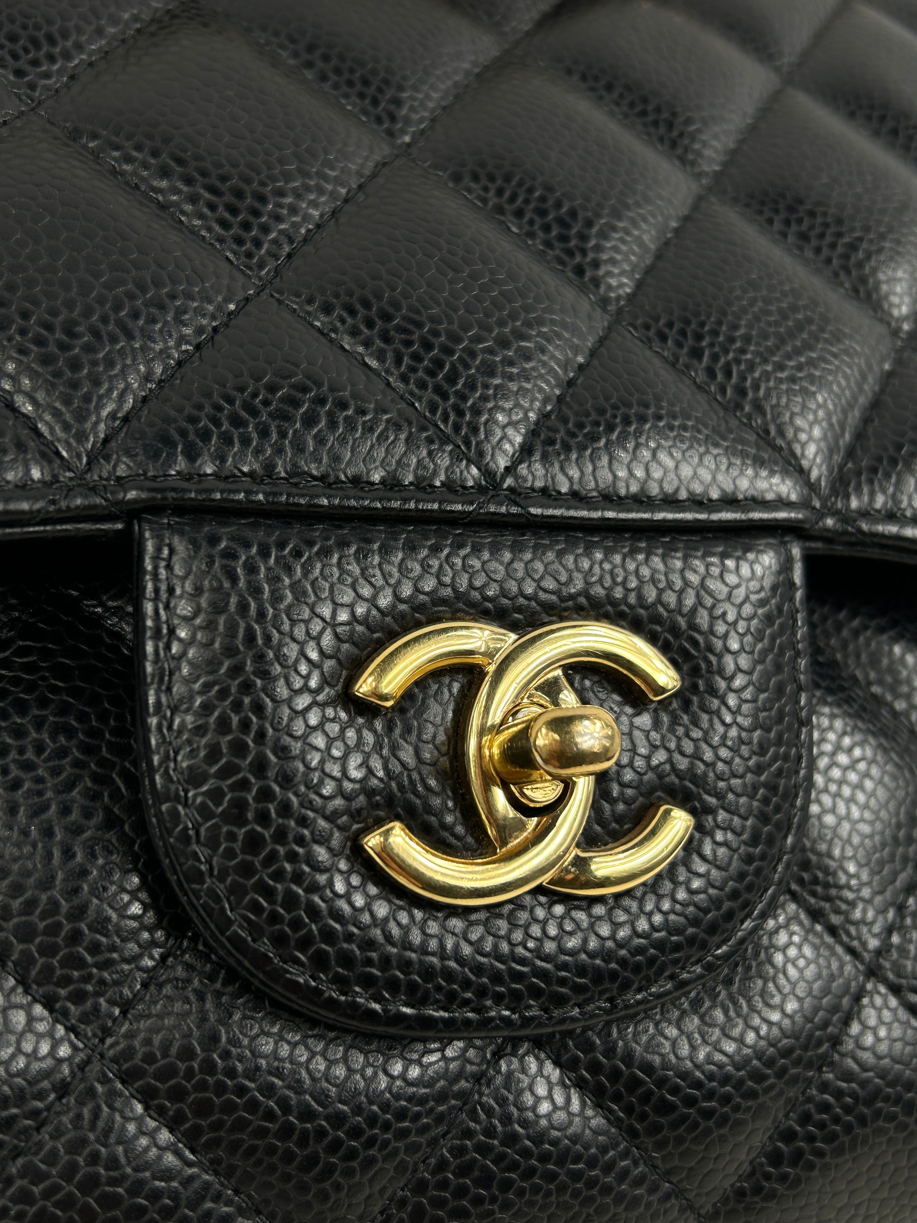 Black Caviar Quilted Jumbo Double Flap Bag w/GHW