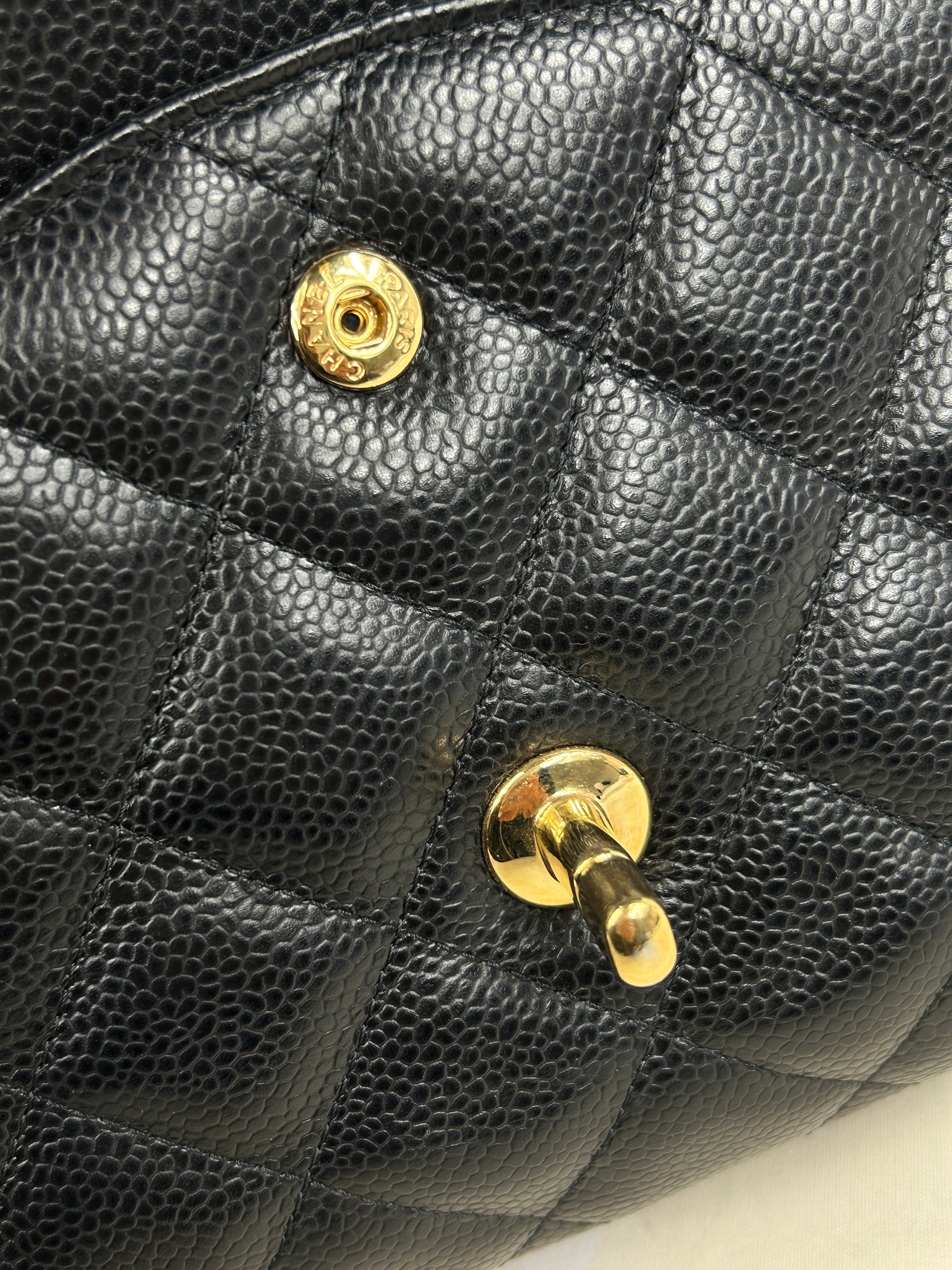 Black Caviar Quilted Jumbo Double Flap Bag w/GHW