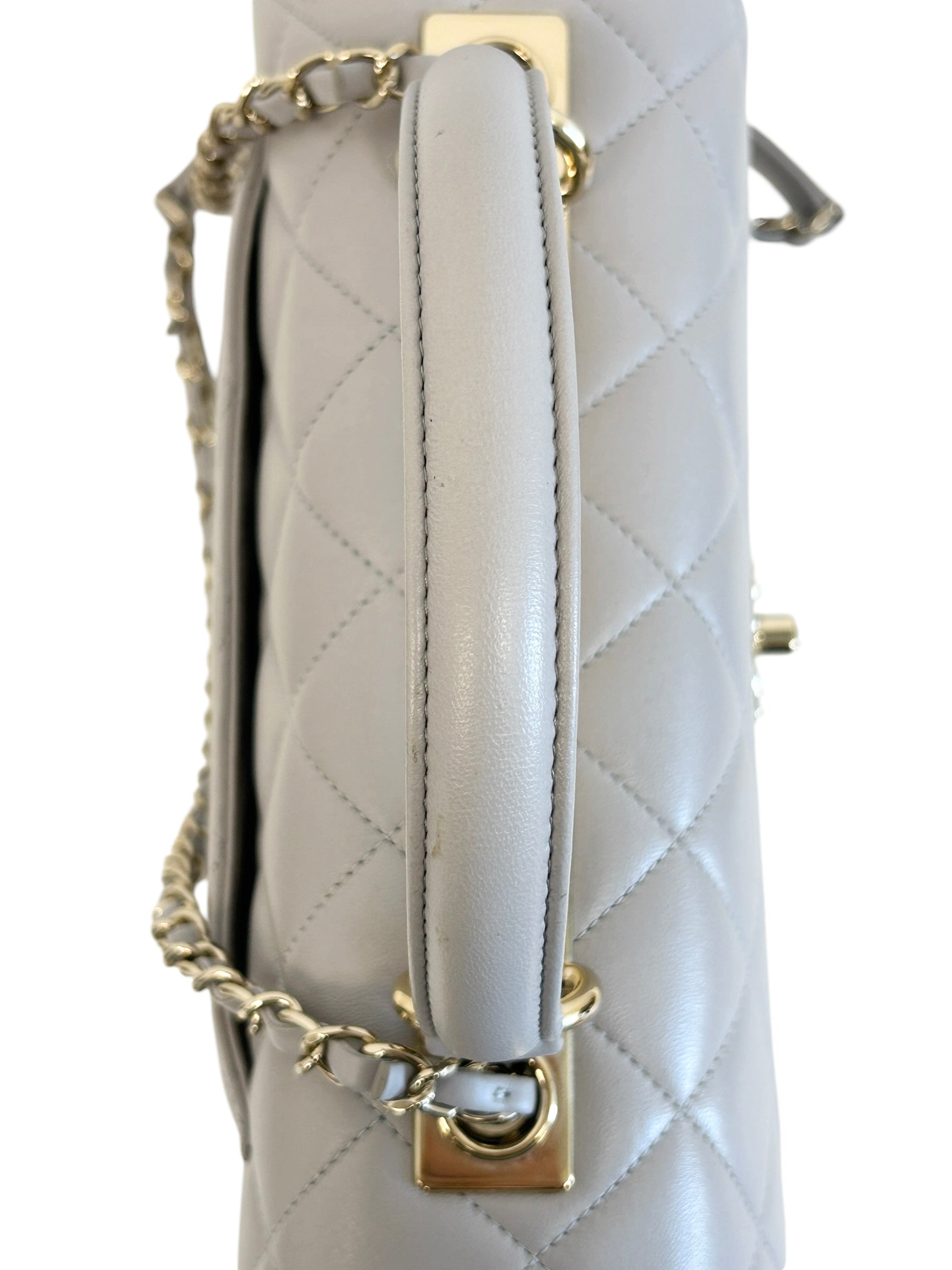 Gray Quilted Lambskin Leather Trendy CC Medium Bag