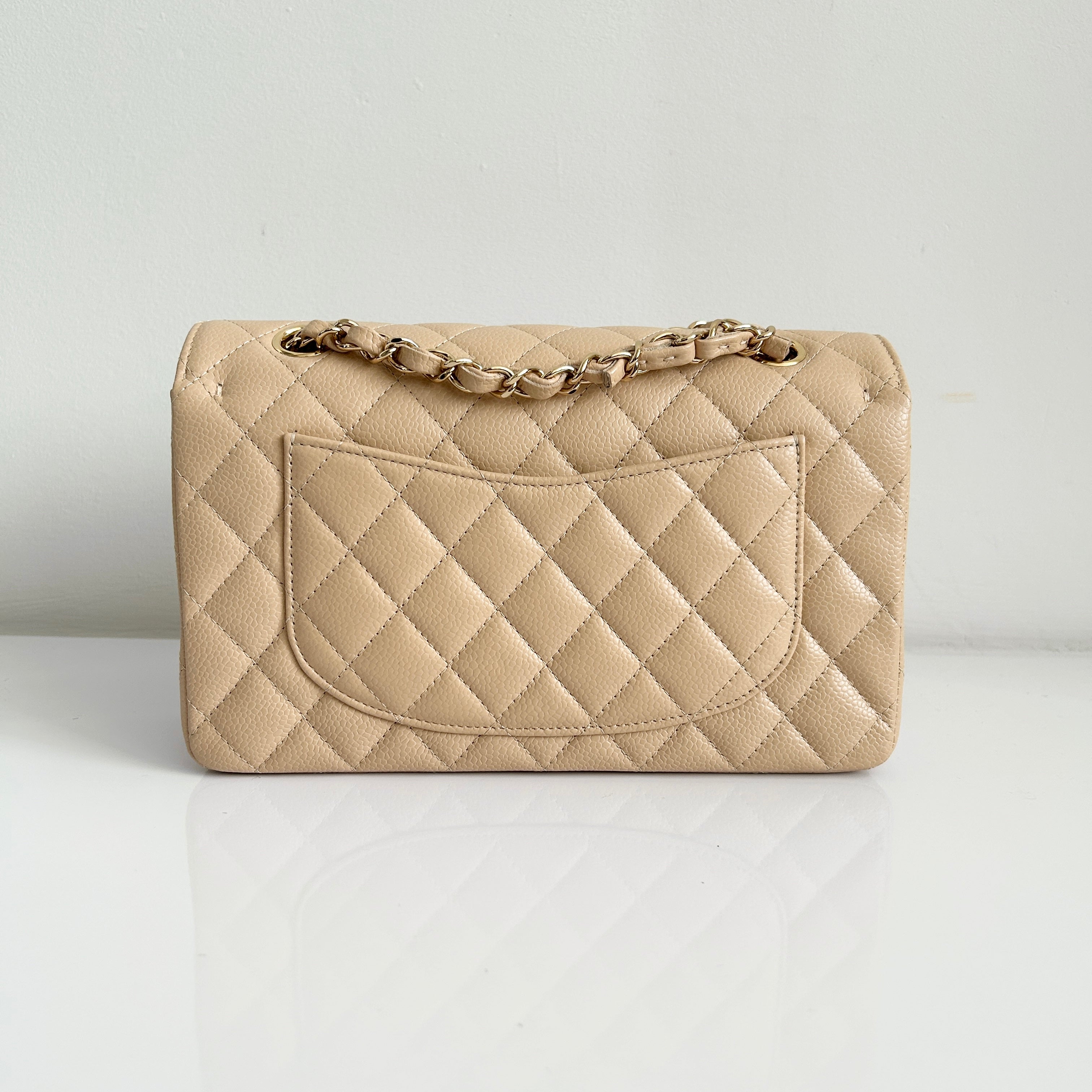 Light Beige Quilted Caviar Classic Small Double Flap Bag w/GHW