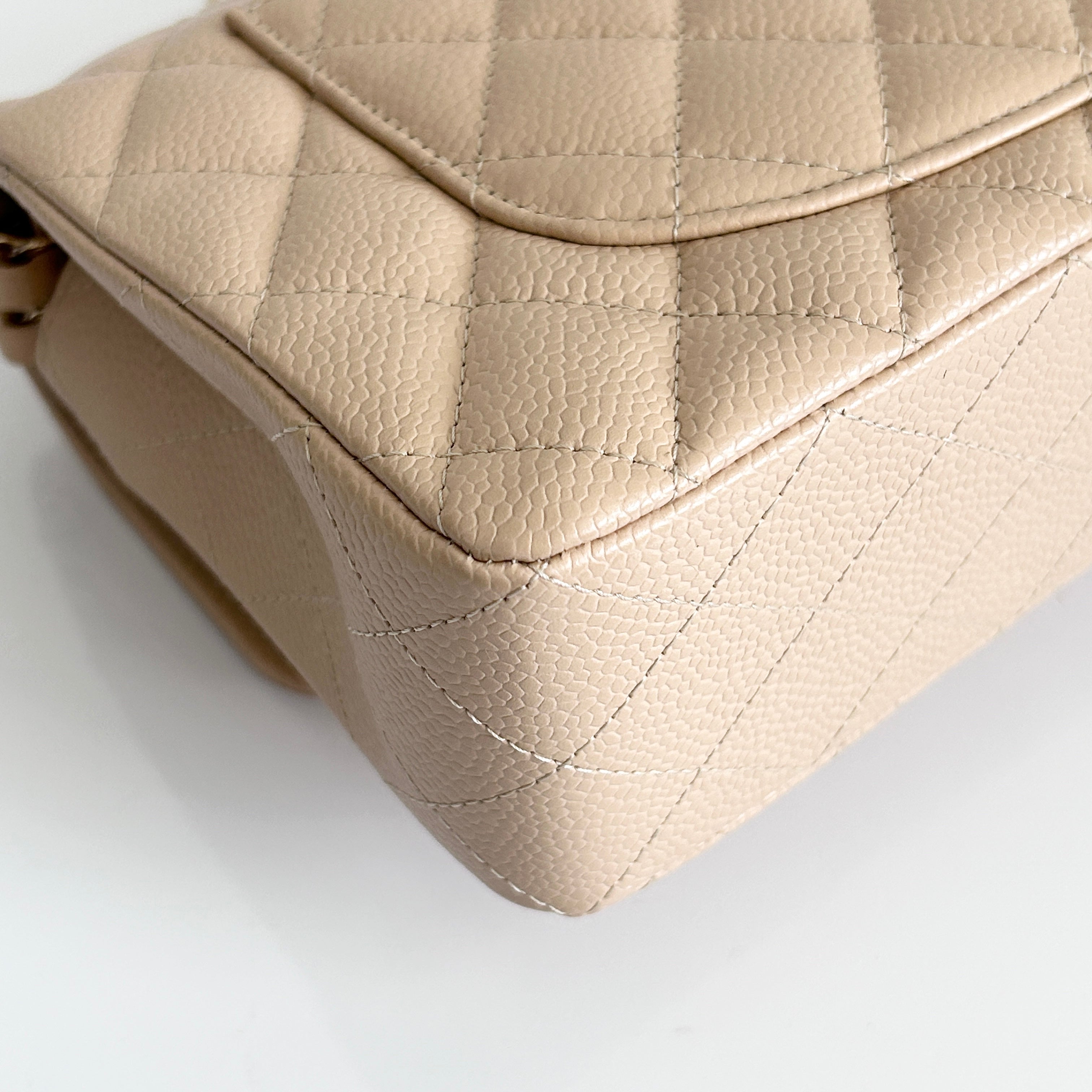 Light Beige Quilted Caviar Classic Small Double Flap Bag w/GHW