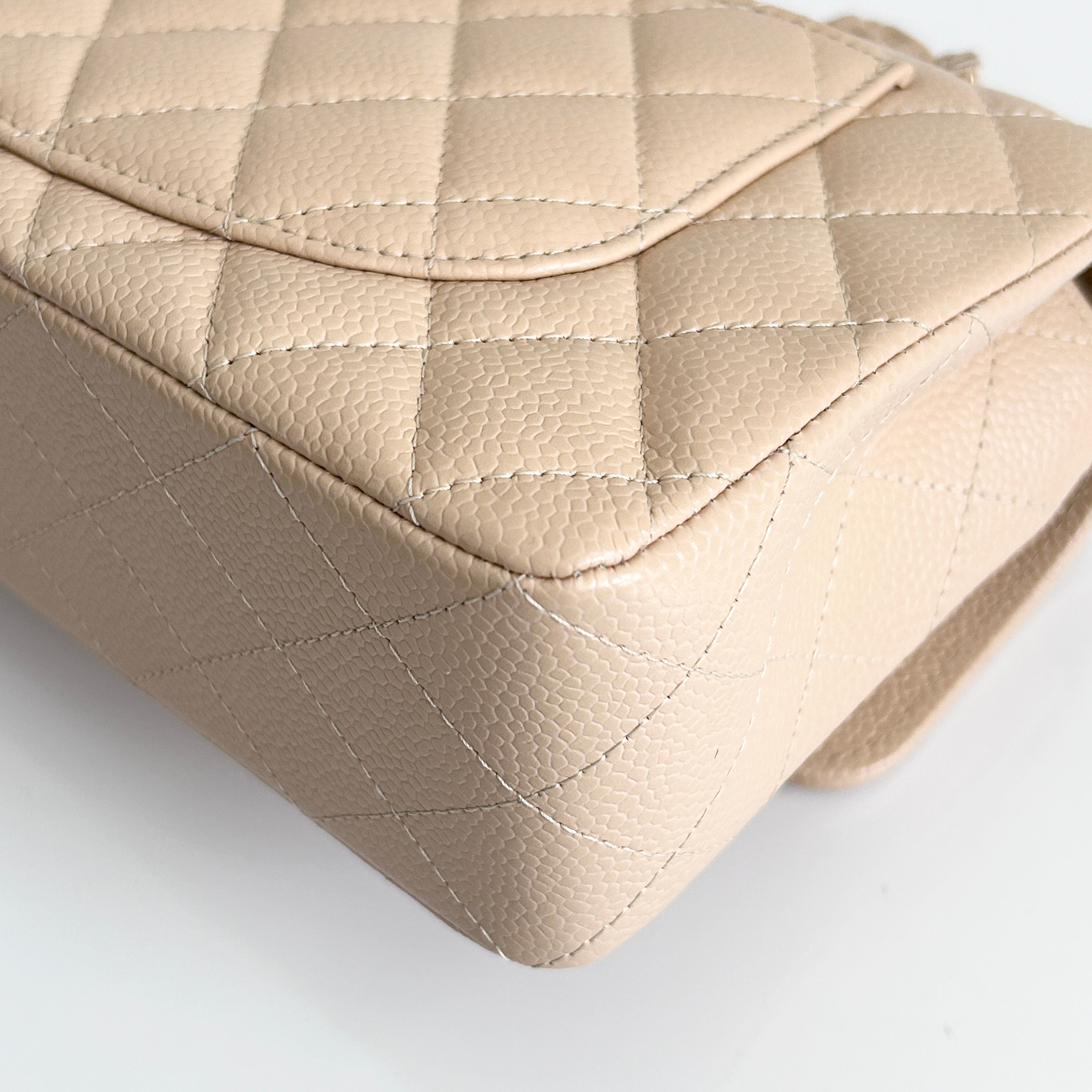 Light Beige Quilted Caviar Classic Small Double Flap Bag w/GHW