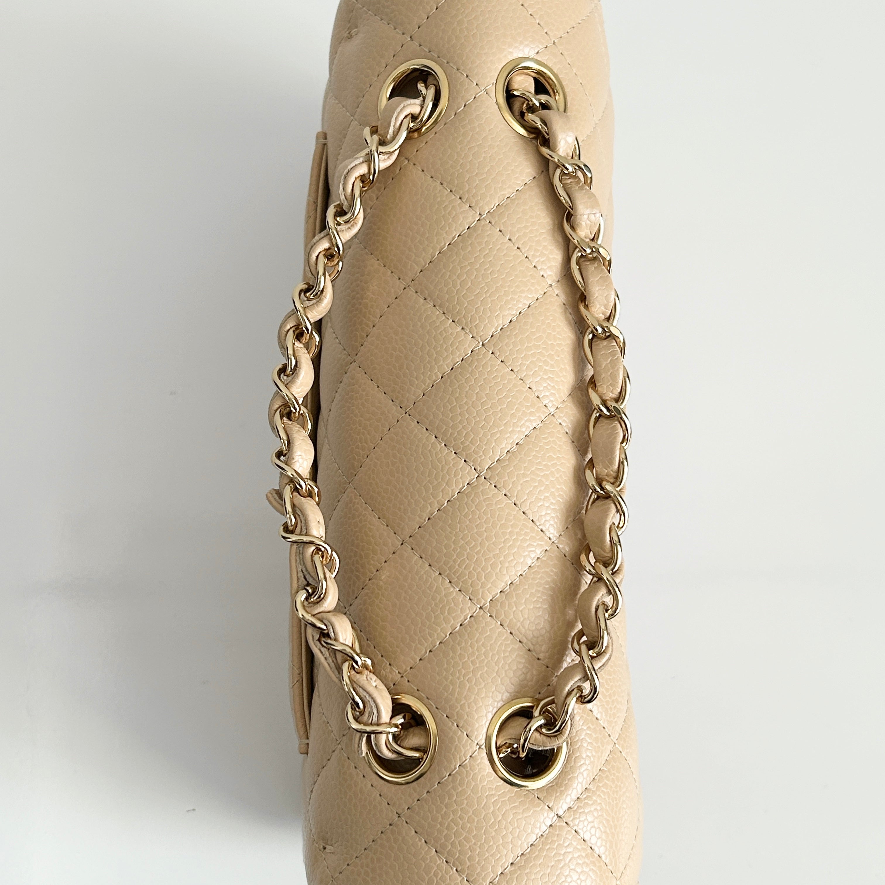 Light Beige Quilted Caviar Classic Small Double Flap Bag w/GHW