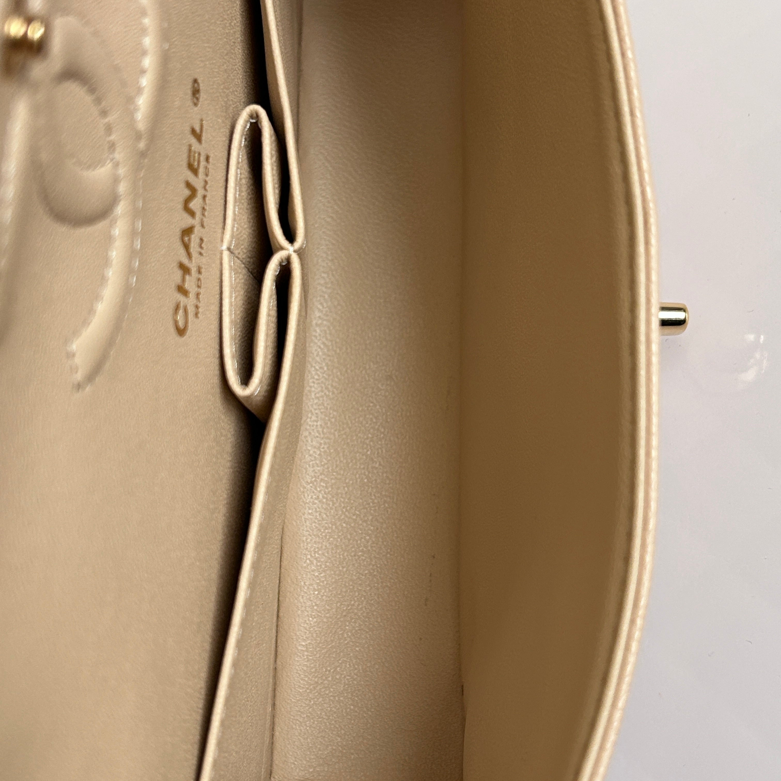 Light Beige Quilted Caviar Classic Small Double Flap Bag w/GHW