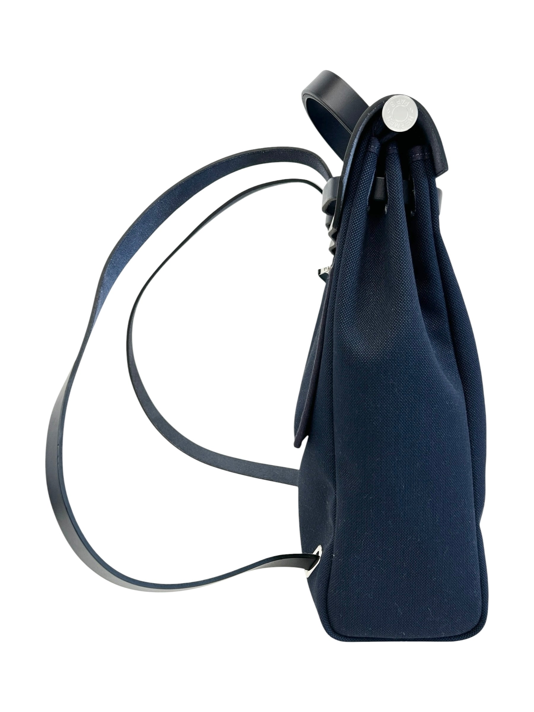 Navy Bleu Canvas/Vache Calfskin Leather Herbag PM 2-In-1 Backpack w/PHW