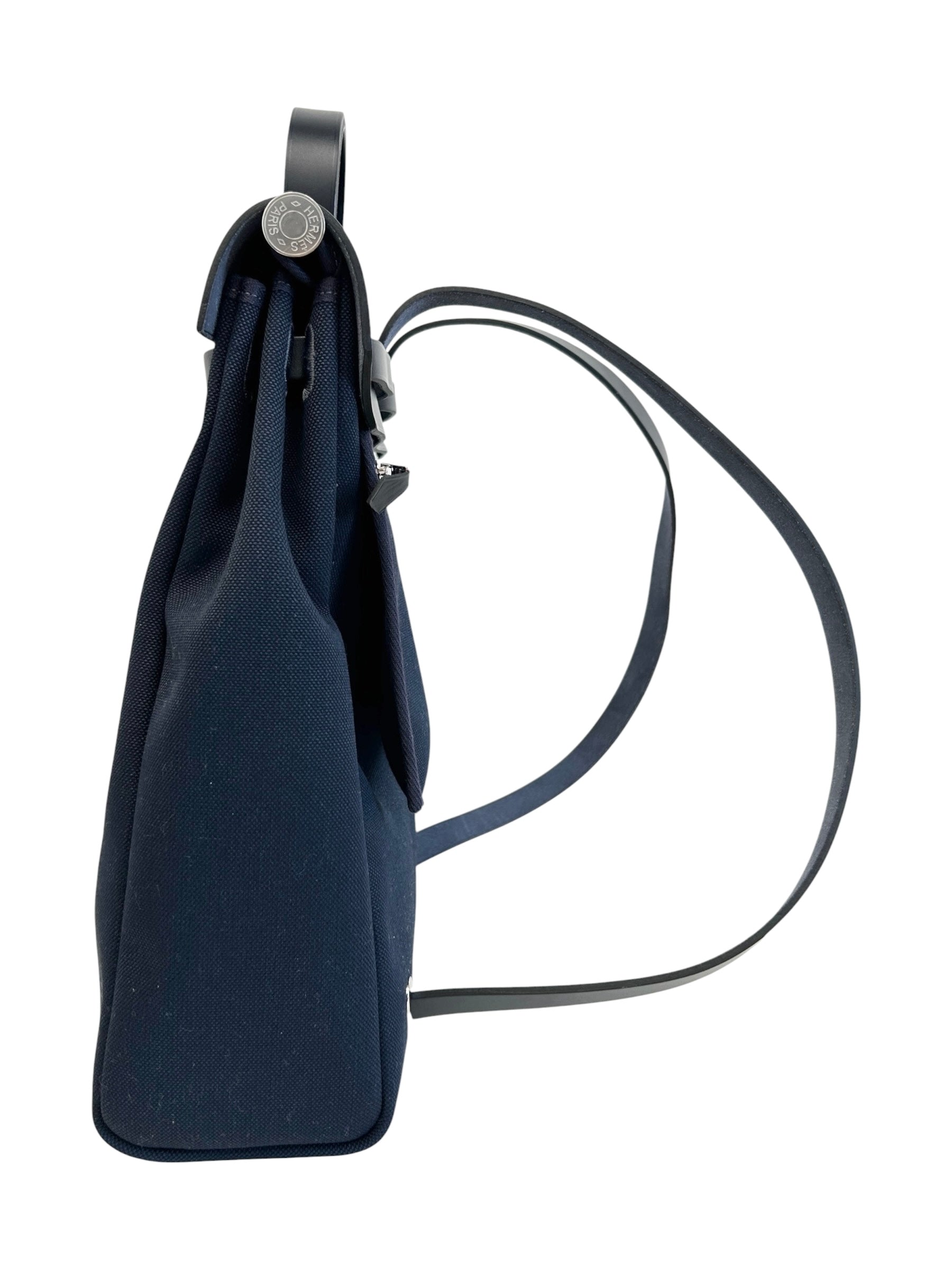 Navy Bleu Canvas/Vache Calfskin Leather Herbag PM 2-In-1 Backpack w/PHW