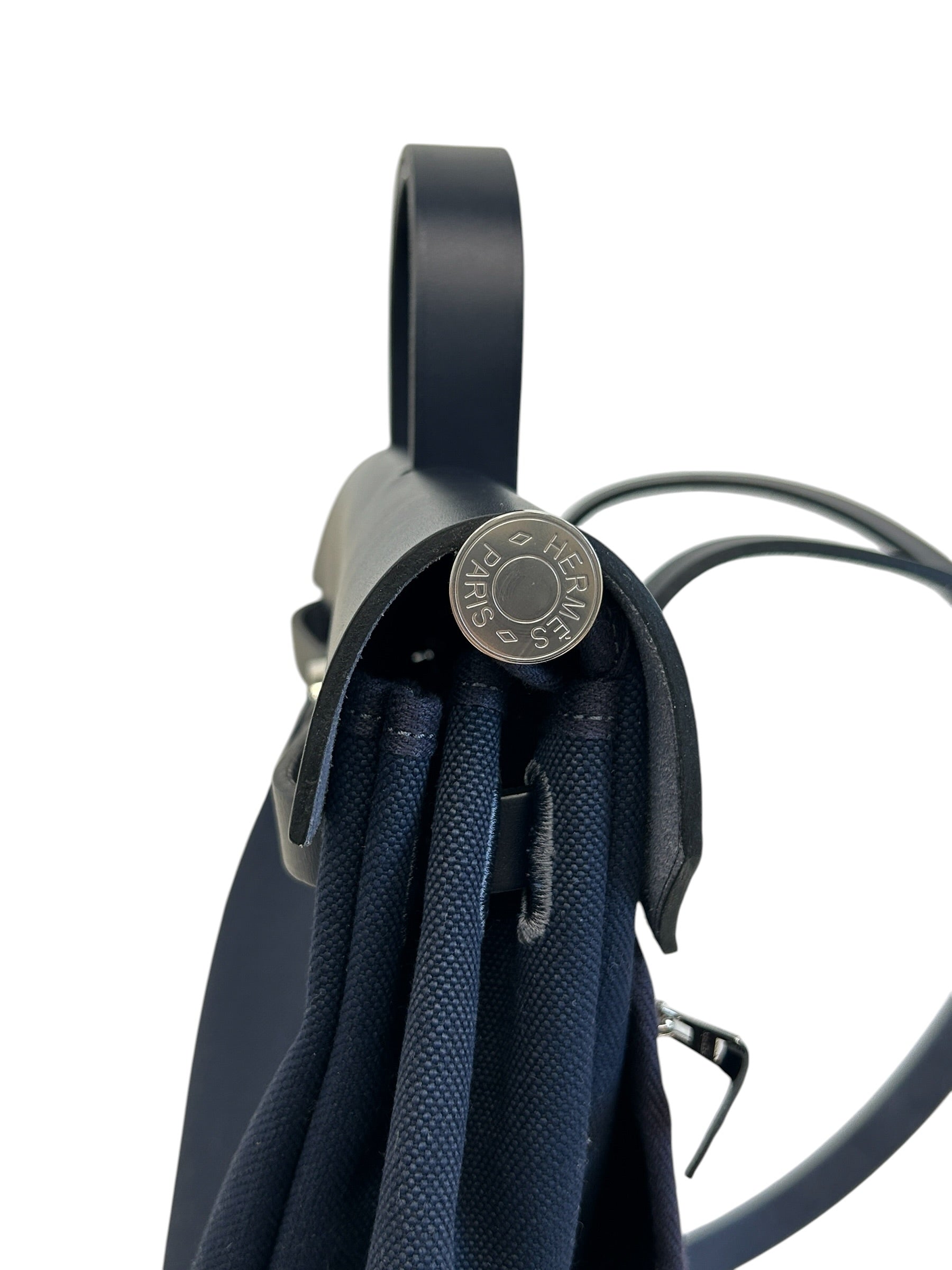 Navy Bleu Canvas/Vache Calfskin Leather Herbag PM 2-In-1 Backpack w/PHW