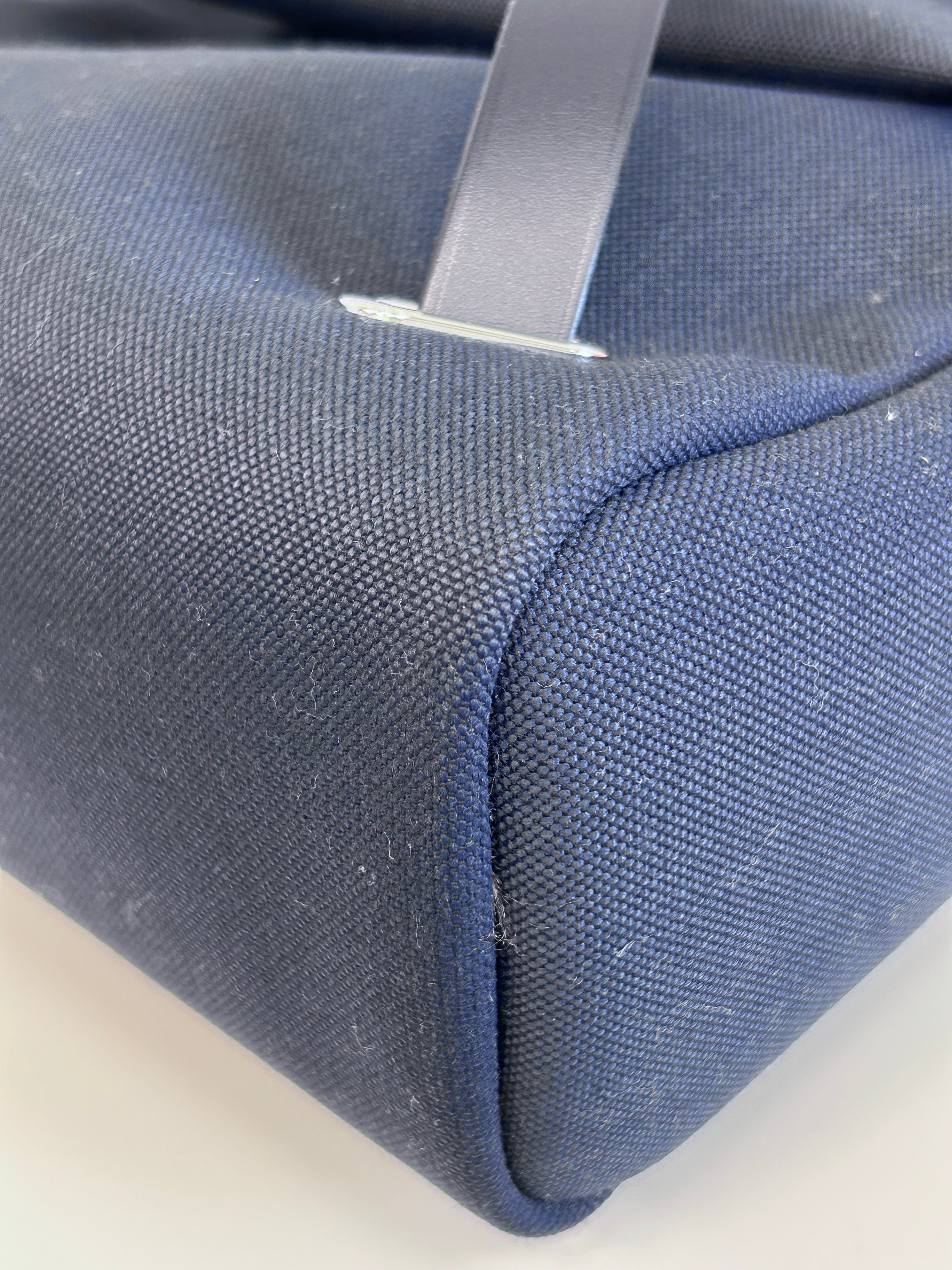 Navy Bleu Canvas/Vache Calfskin Leather Herbag PM 2-In-1 Backpack w/PHW