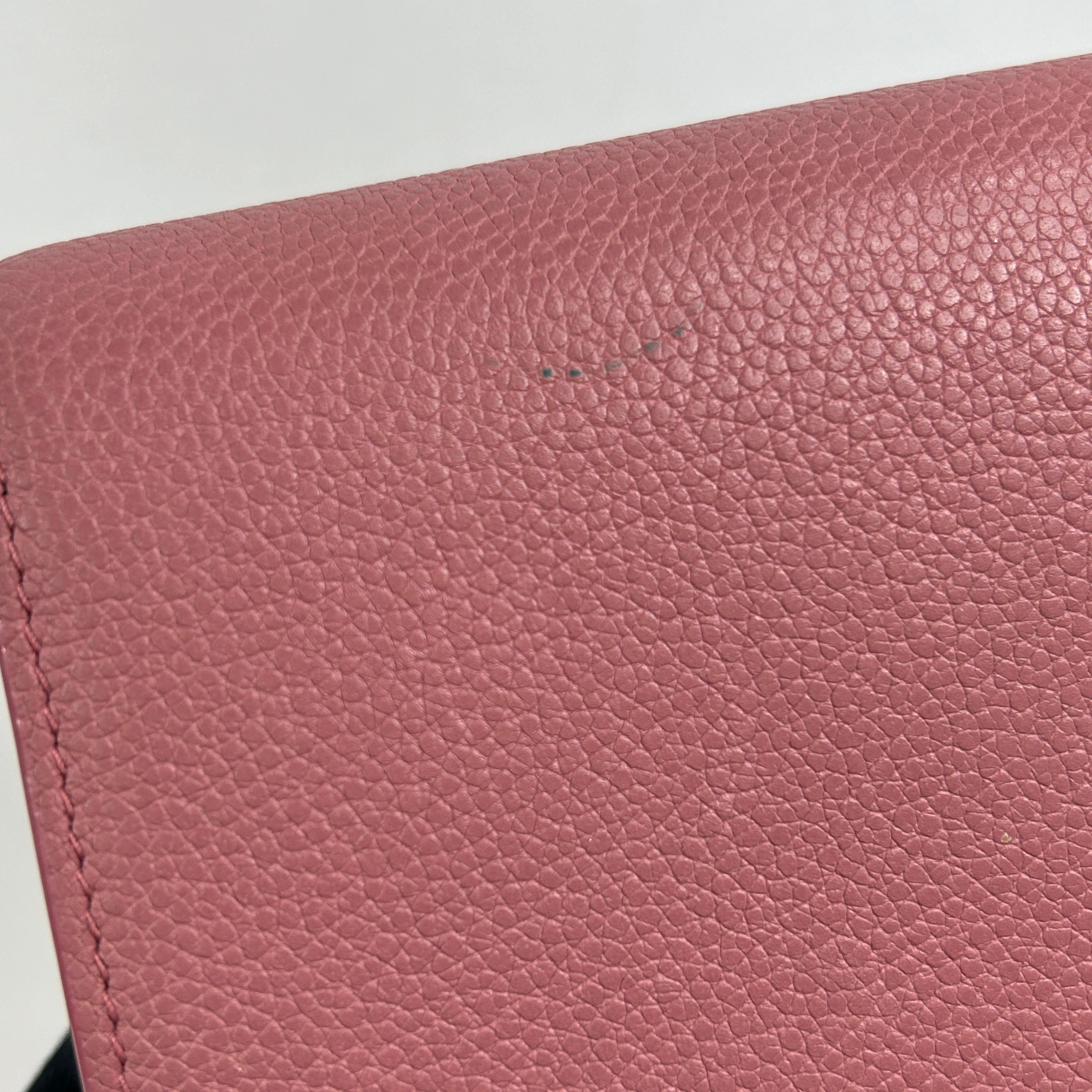 Pink Grained Calfskin Leather Long Wallet w/SHW