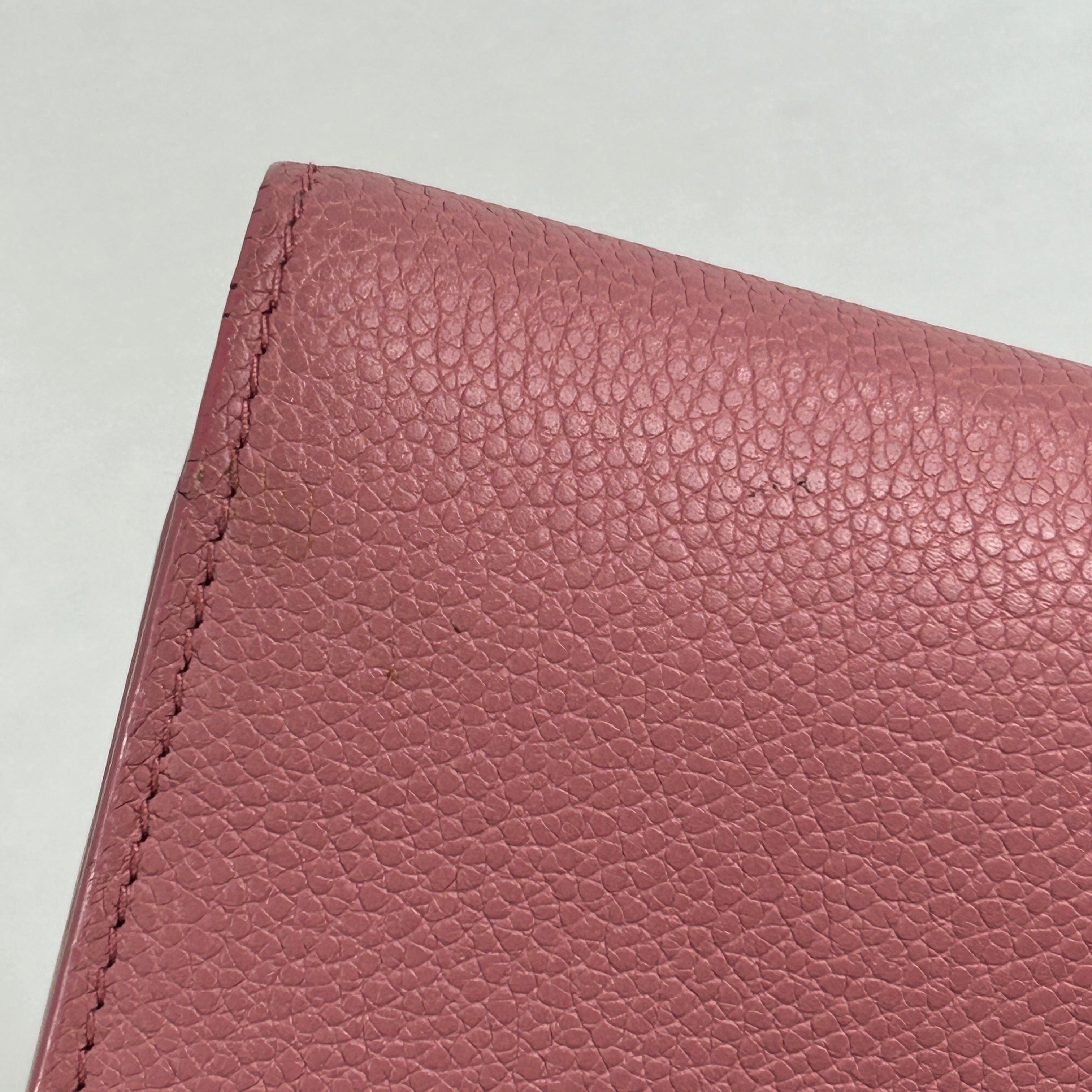 Pink Grained Calfskin Leather Long Wallet w/SHW