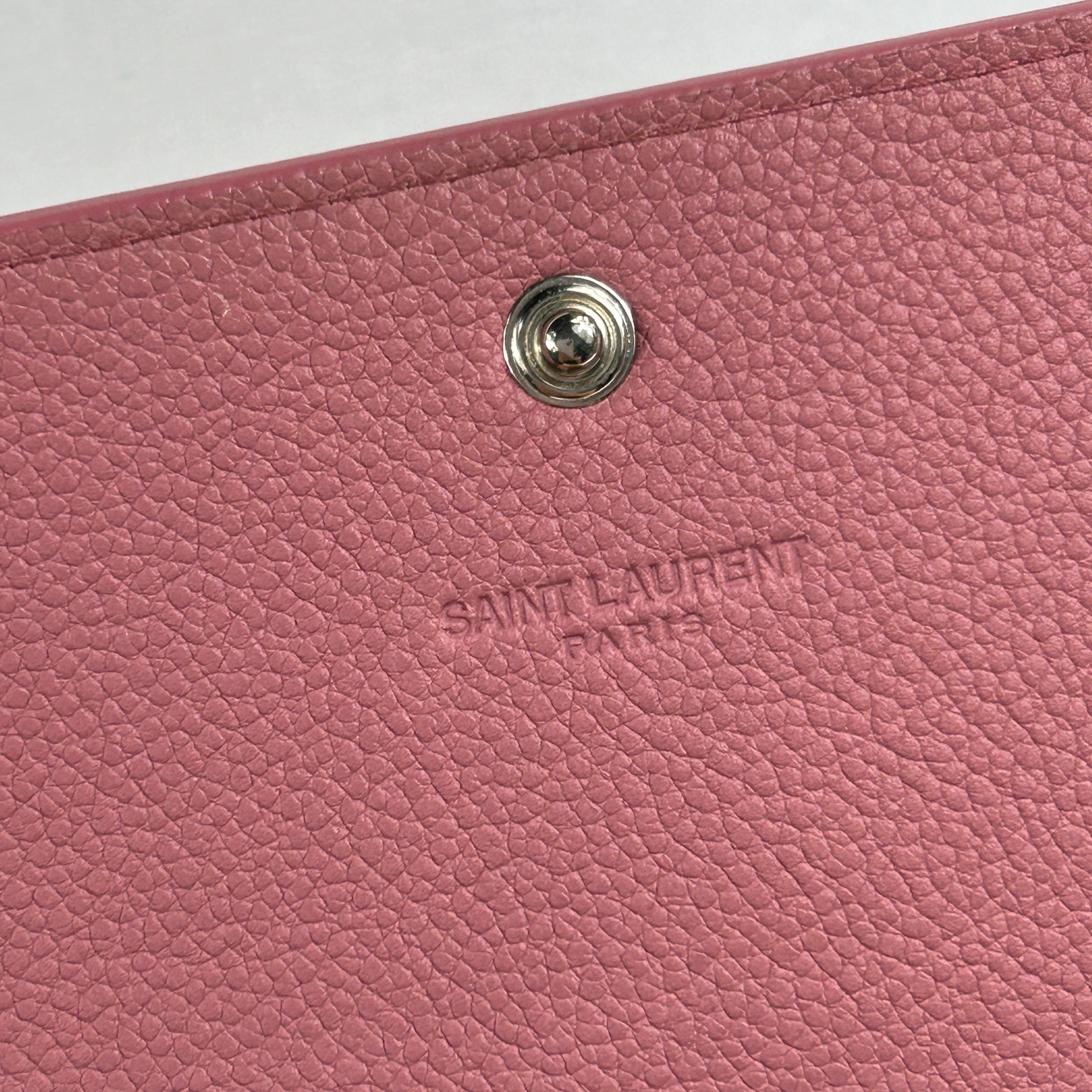 Pink Grained Calfskin Leather Long Wallet w/SHW