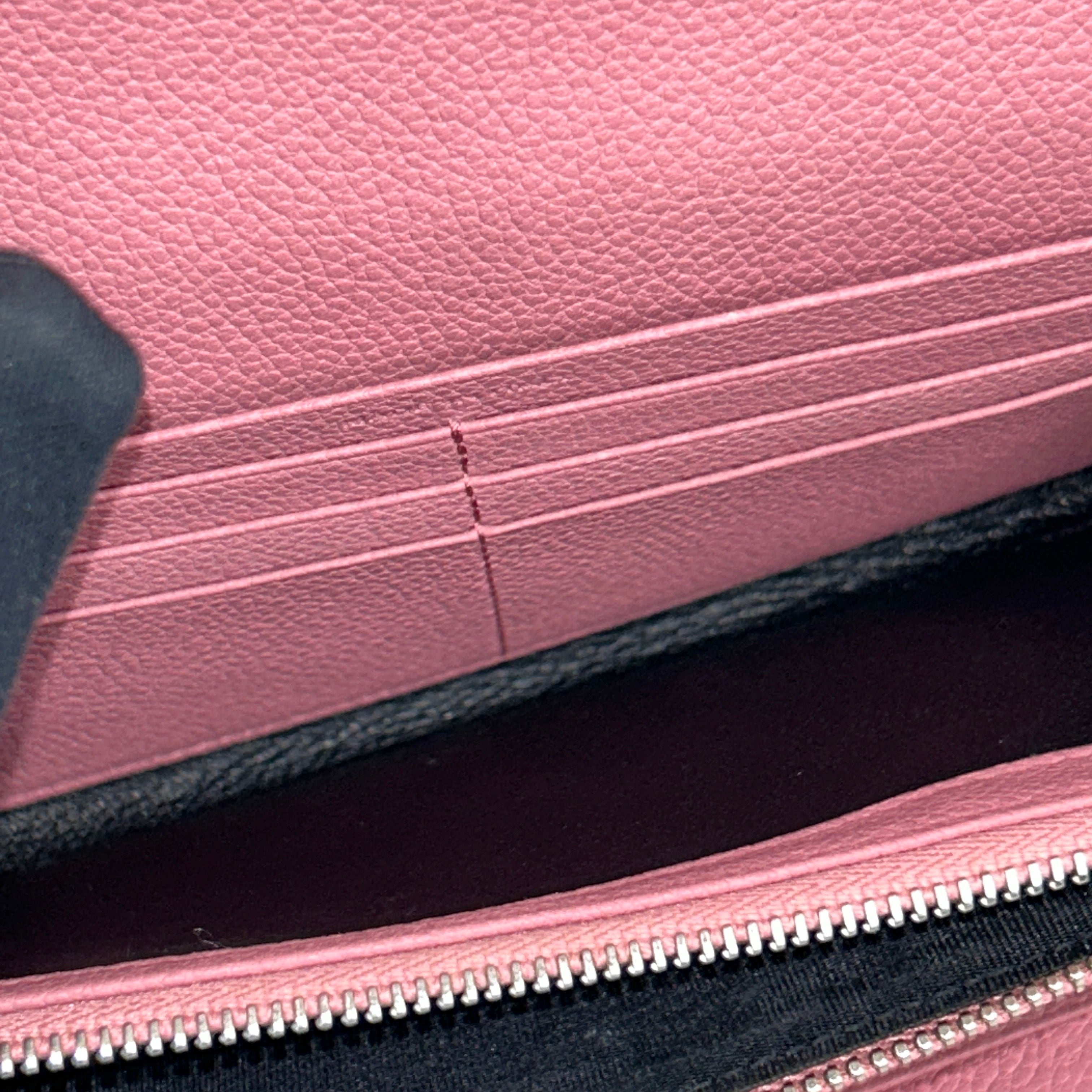 Pink Grained Calfskin Leather Long Wallet w/SHW