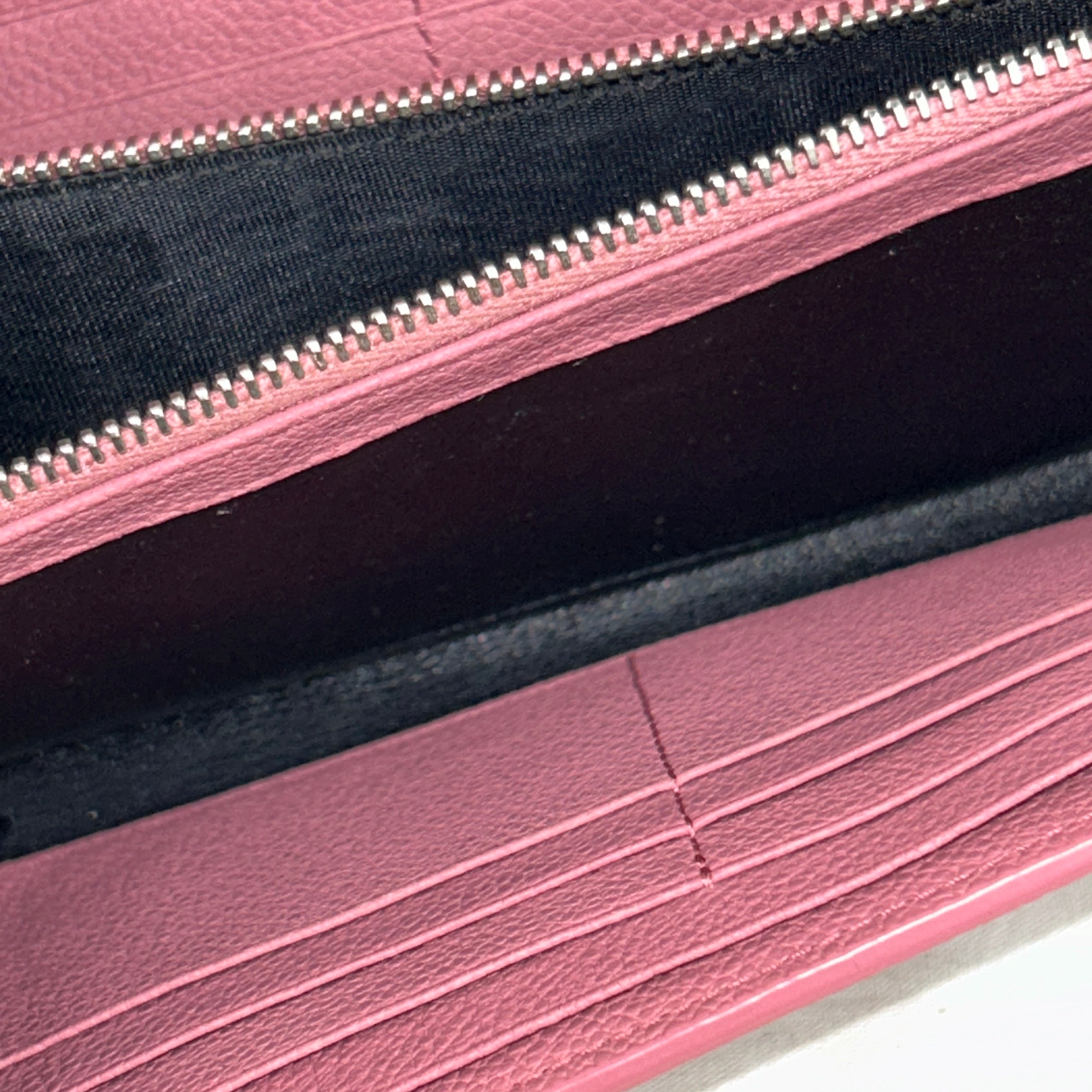 Pink Grained Calfskin Leather Long Wallet w/SHW