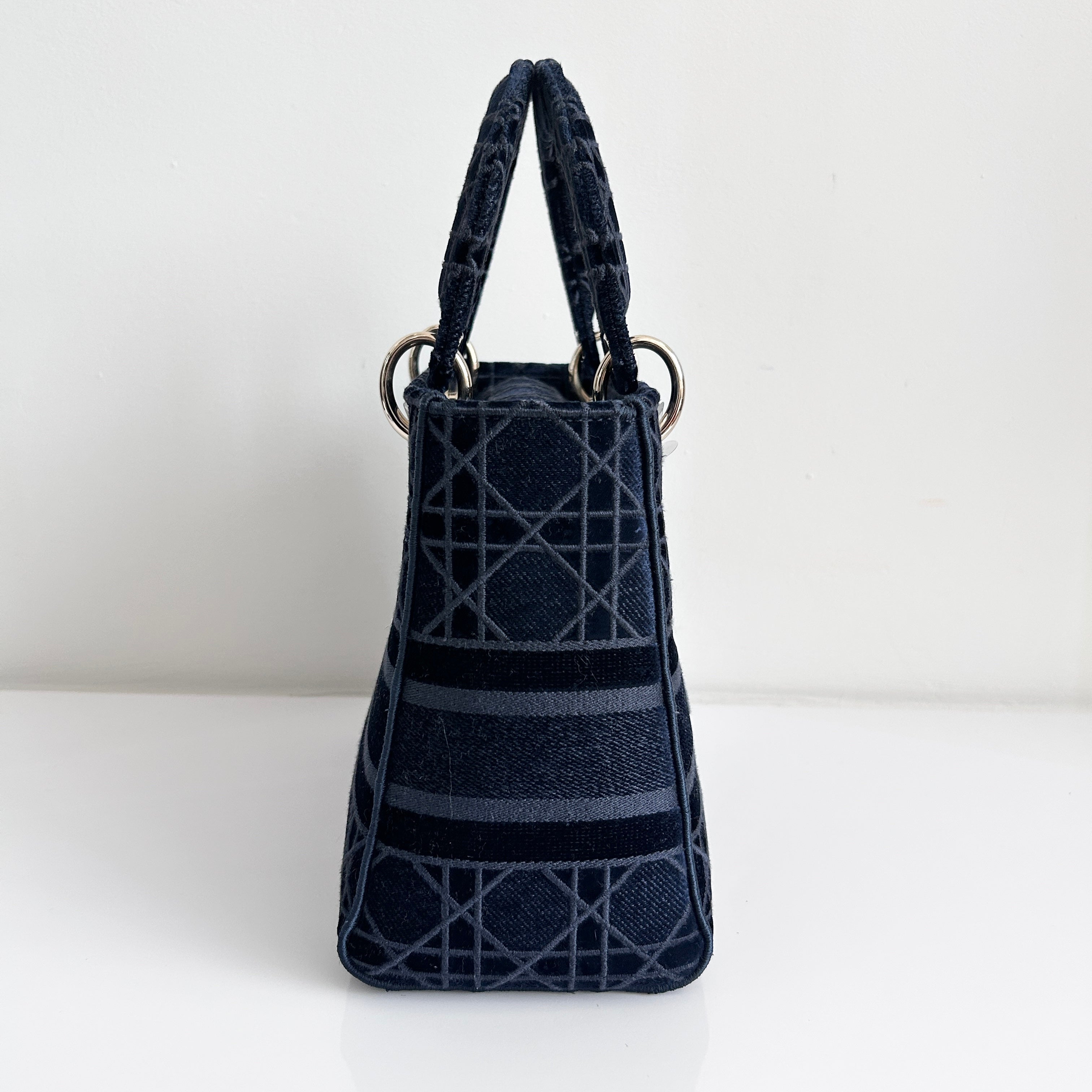 Navy Toile De Jouy Embroidery Medium Lady D-Lite Bag w/GHW