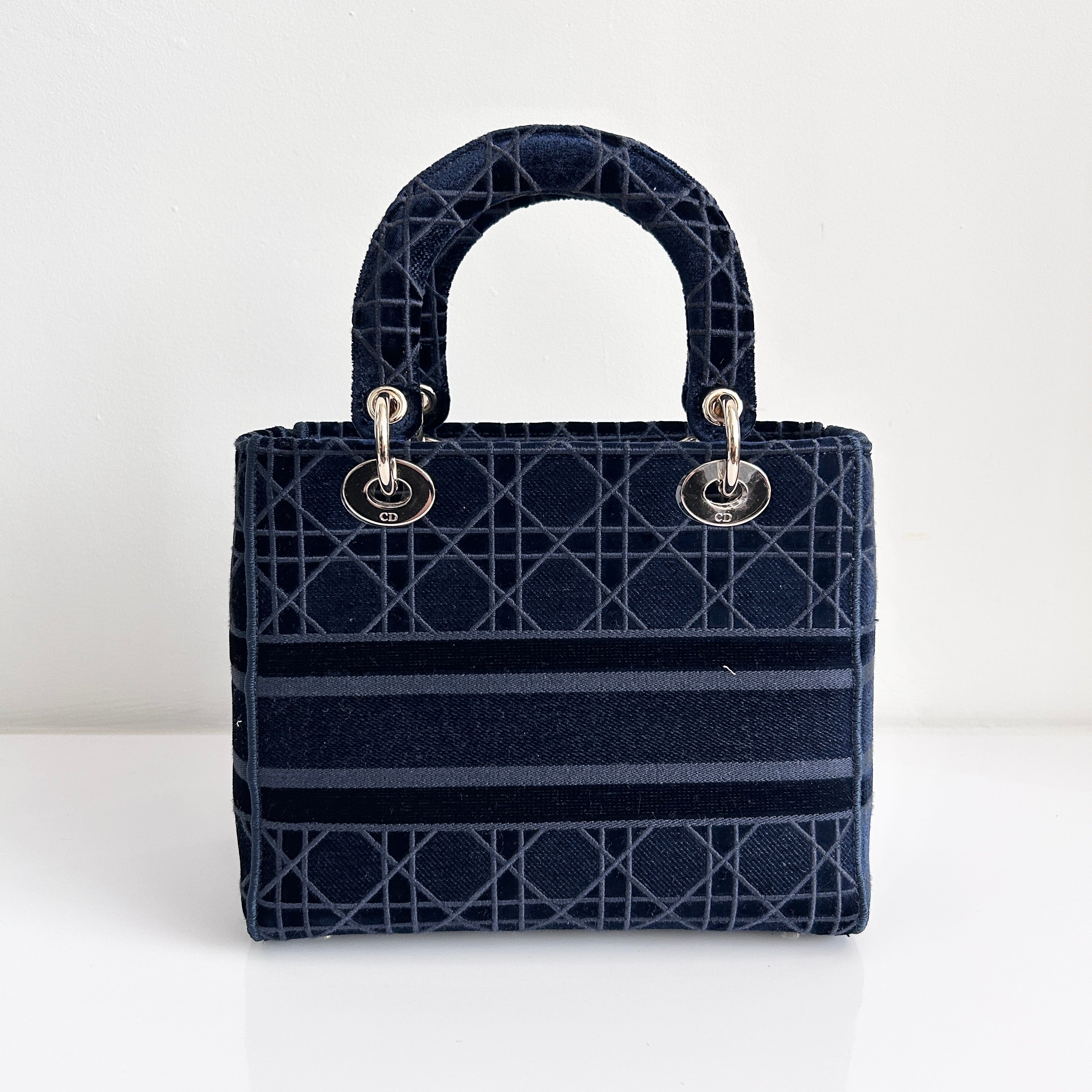 Navy Toile De Jouy Embroidery Medium Lady D-Lite Bag w/GHW