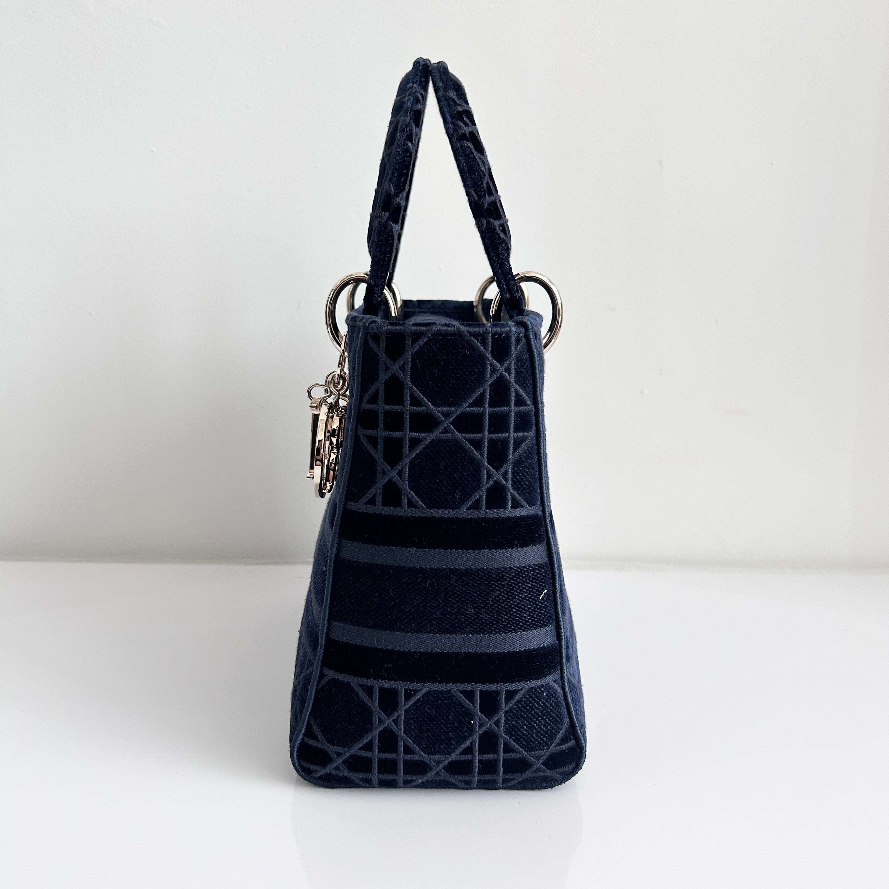 Navy Toile De Jouy Embroidery Medium Lady D-Lite Bag w/GHW