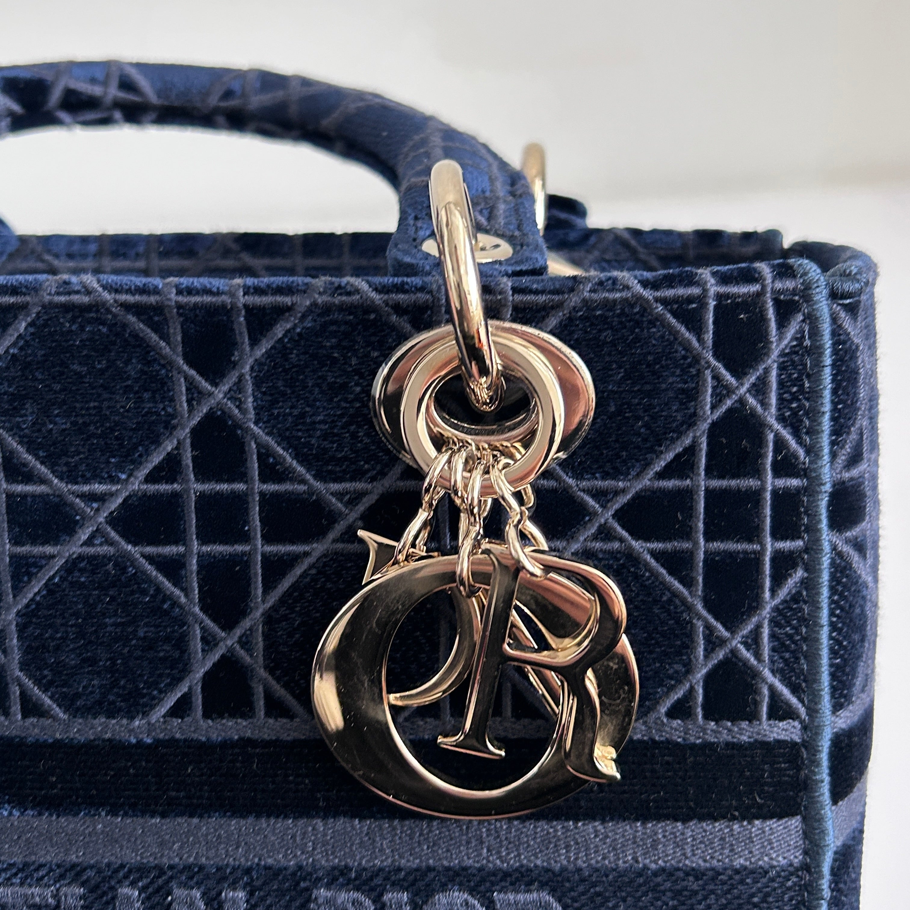 Navy Toile De Jouy Embroidery Medium Lady D-Lite Bag w/GHW