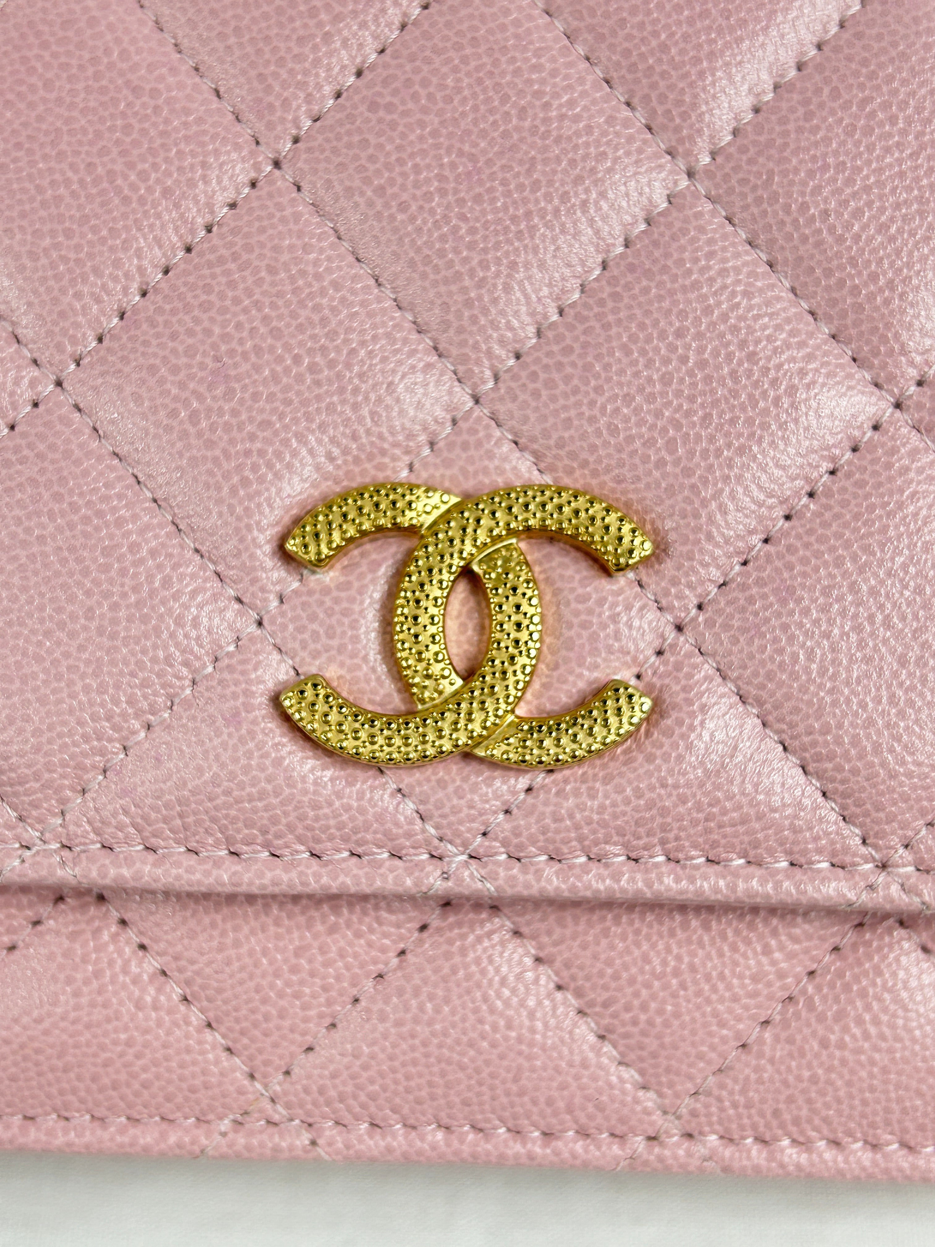 Rose Clair Caviar Quilted Wallet On Chain w/GHW- ON LAYAWAY