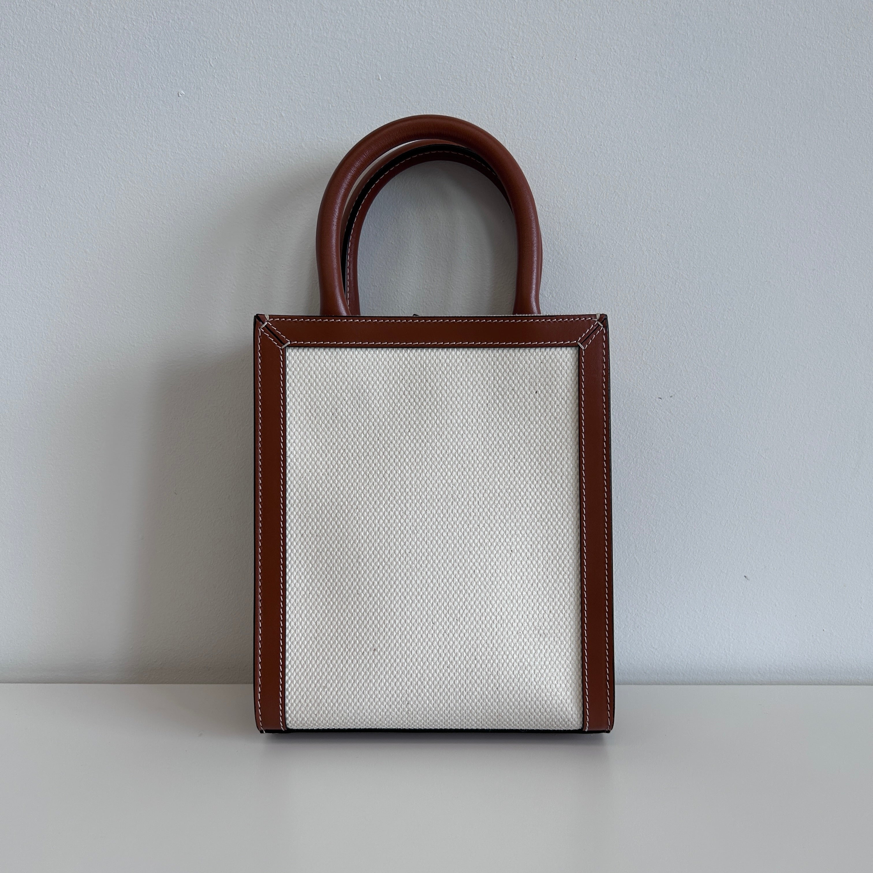 St. Tropez Vertical Canvas/Leather Mini Tote w/GHW