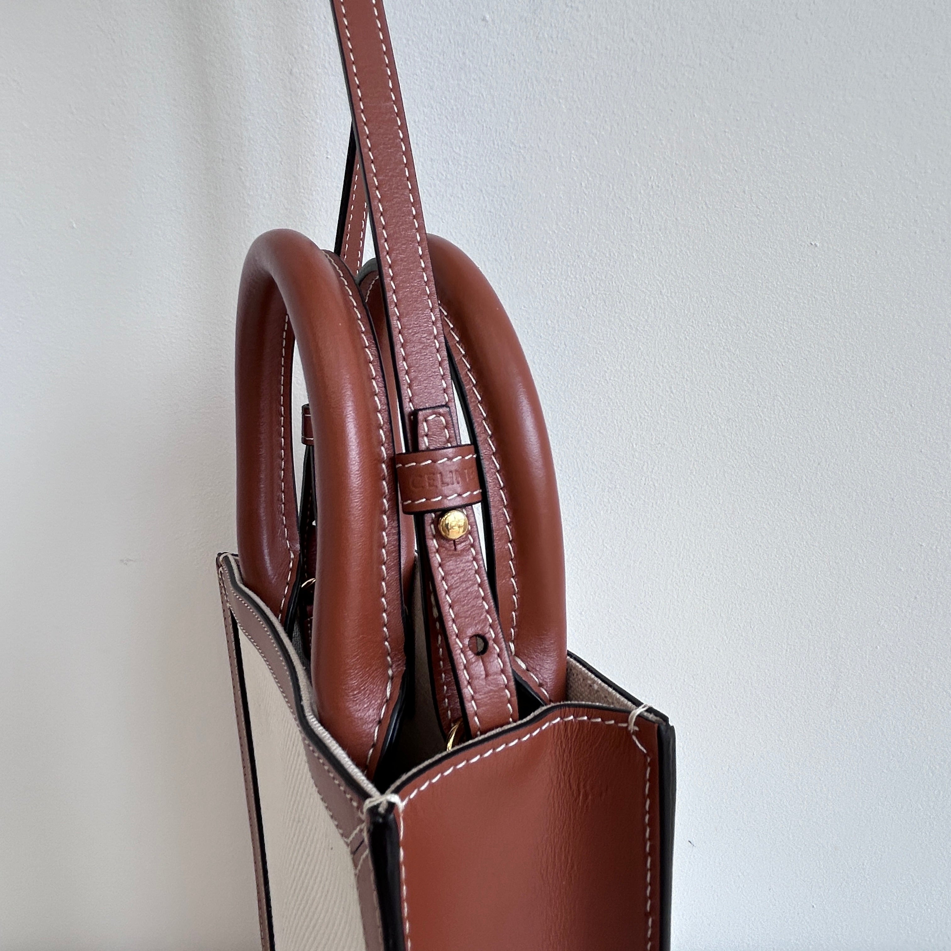St. Tropez Vertical Canvas/Leather Mini Tote w/GHW