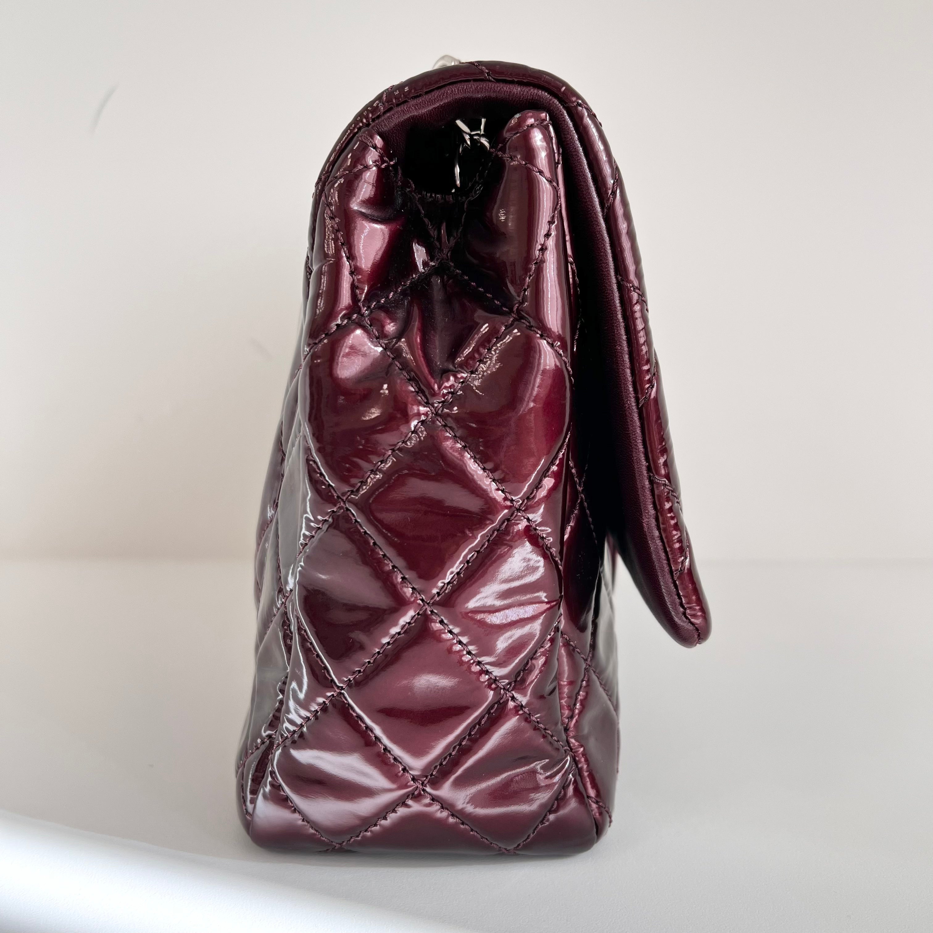 Burgundy Quilted Patent Leather Single Flap Bag w/SHW