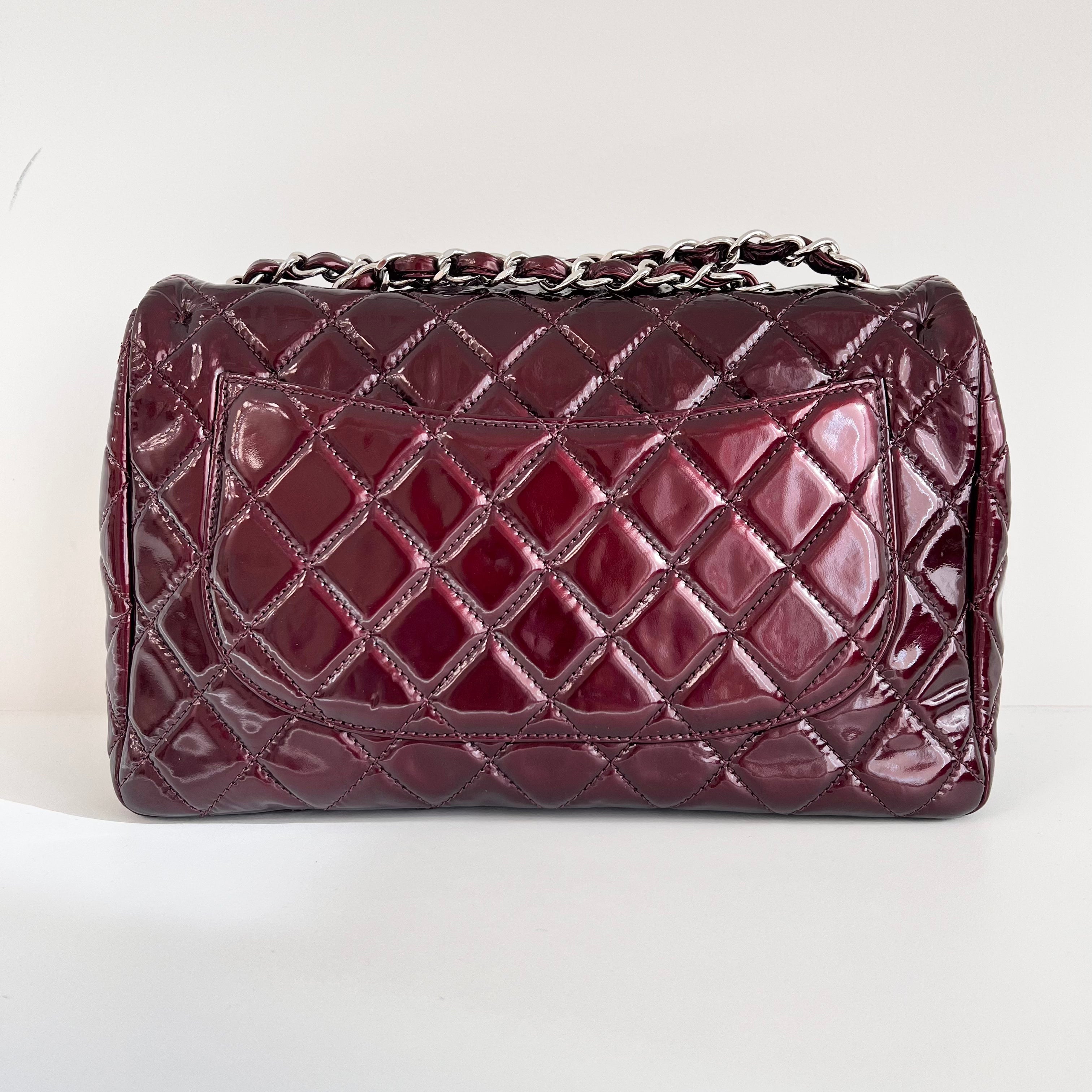 Burgundy Quilted Patent Leather Single Flap Bag w/SHW