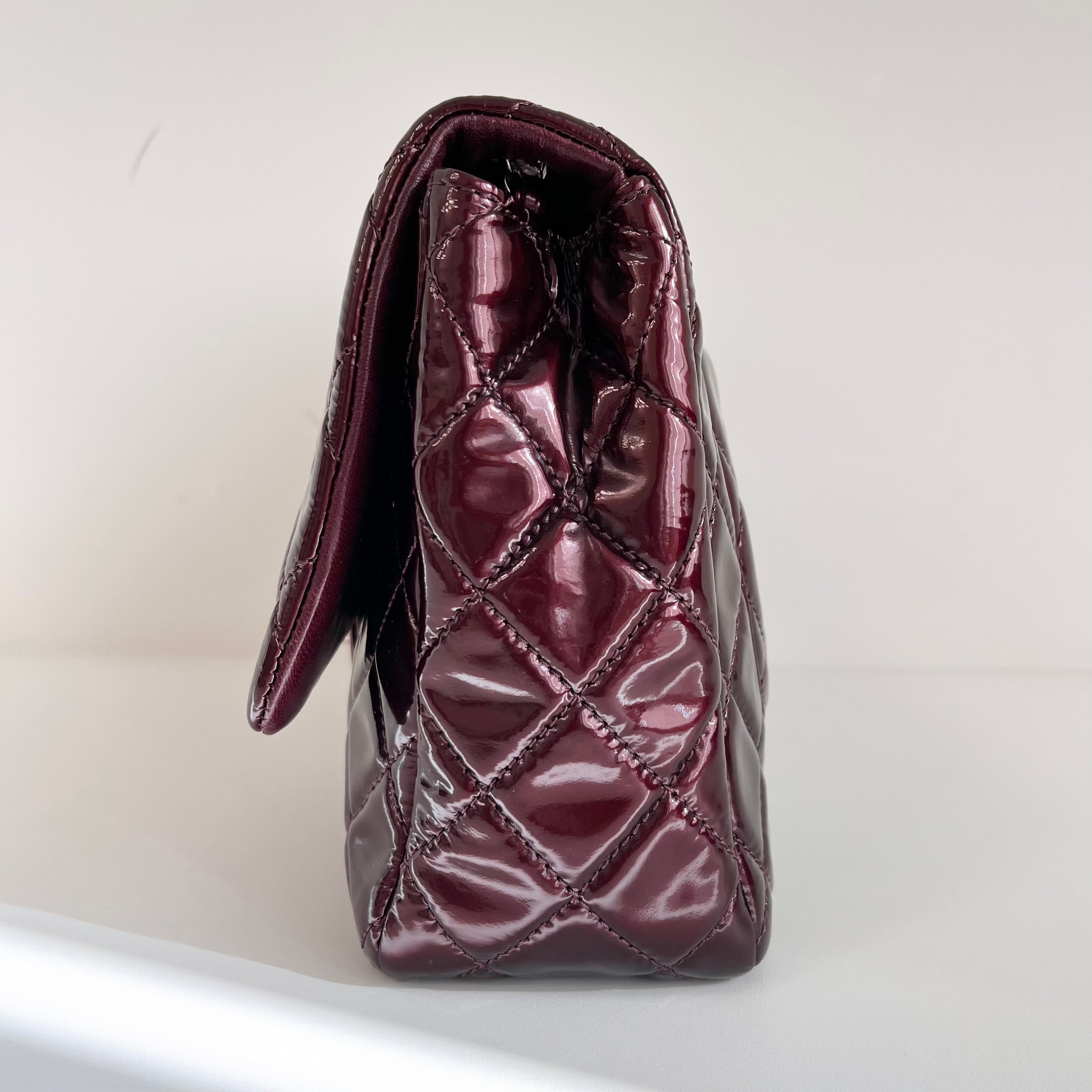 Burgundy Quilted Patent Leather Single Flap Bag w/SHW