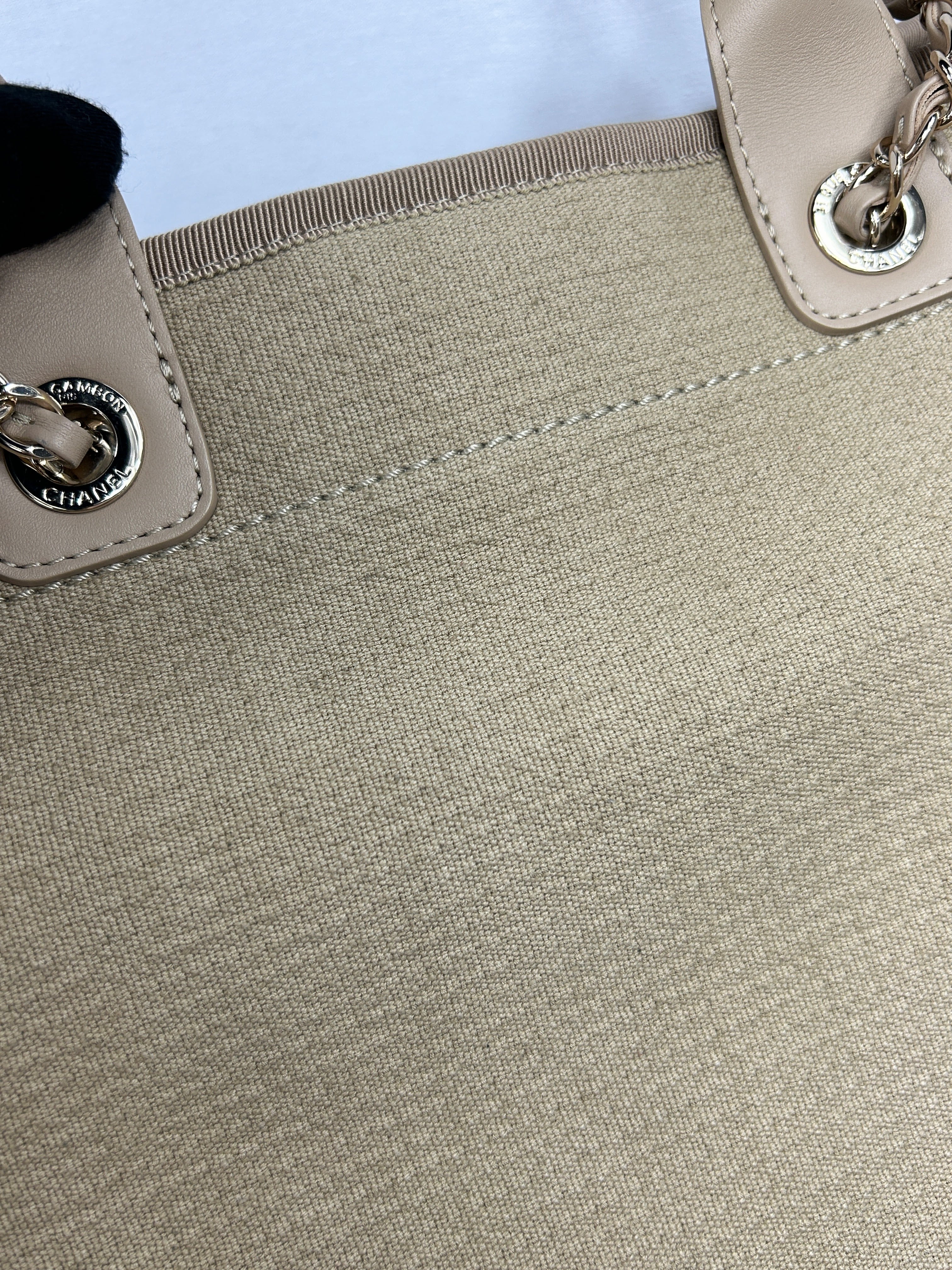Beige Small Mixed Fibers Canvas Deauville Tote Bag w/GHW