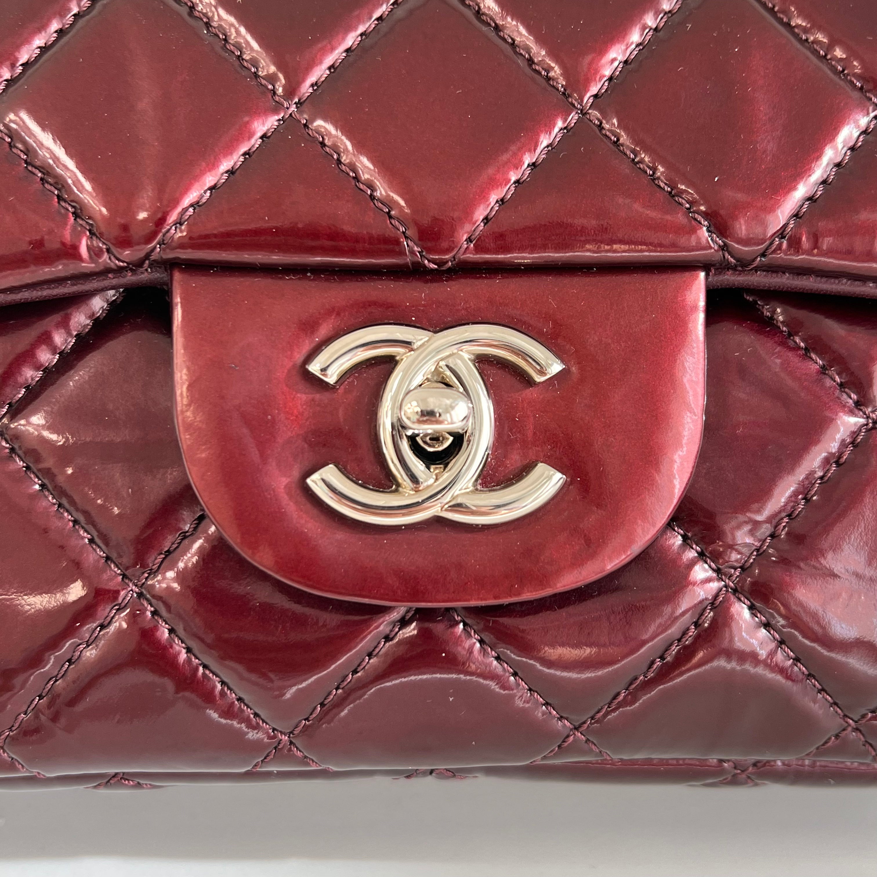 Burgundy Quilted Patent Leather Single Flap Bag w/SHW