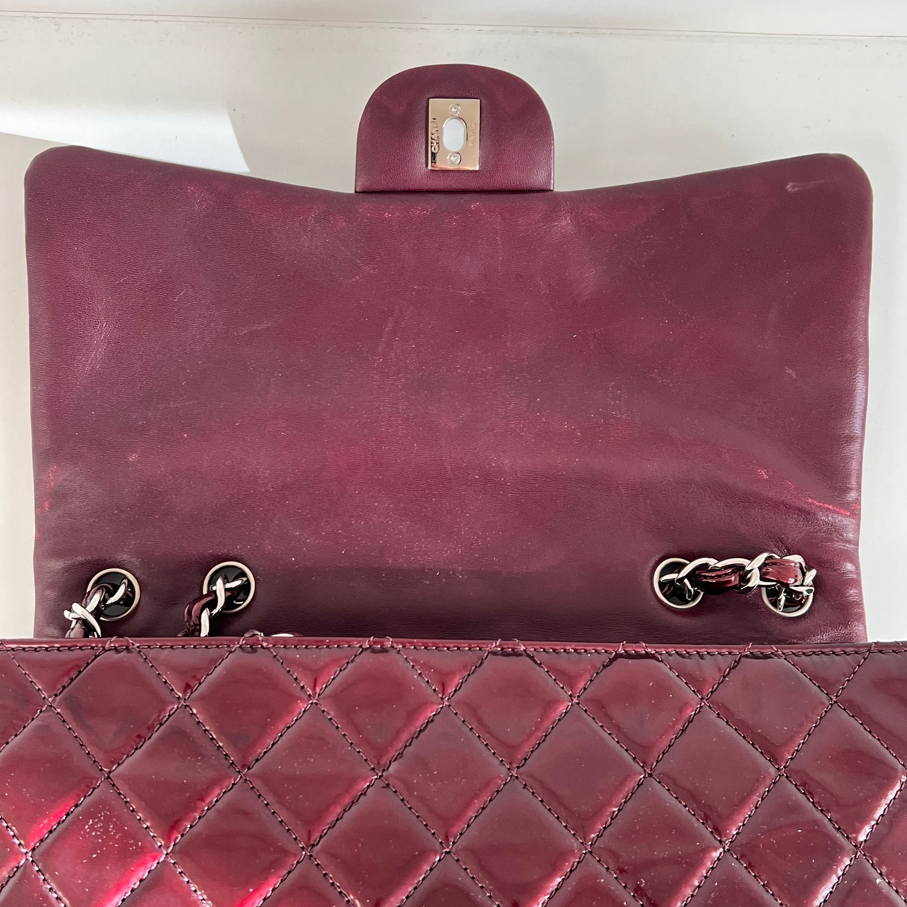 Burgundy Quilted Patent Leather Single Flap Bag w/SHW