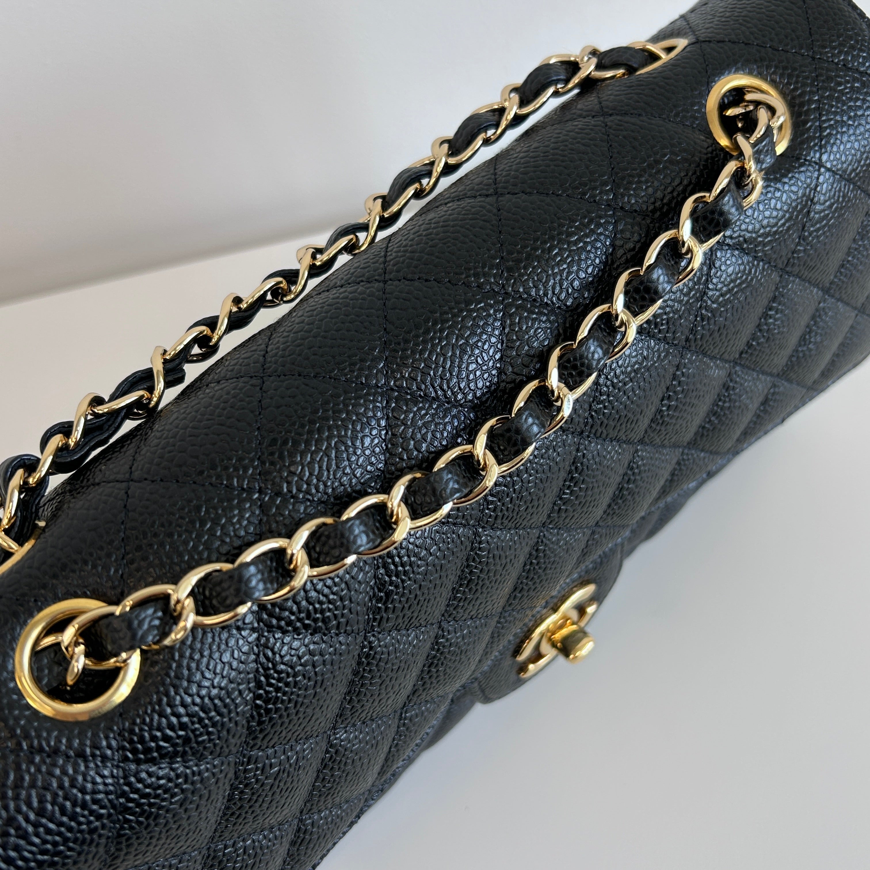 Black Caviar Classic Medium Double Flap Bag w/GHW