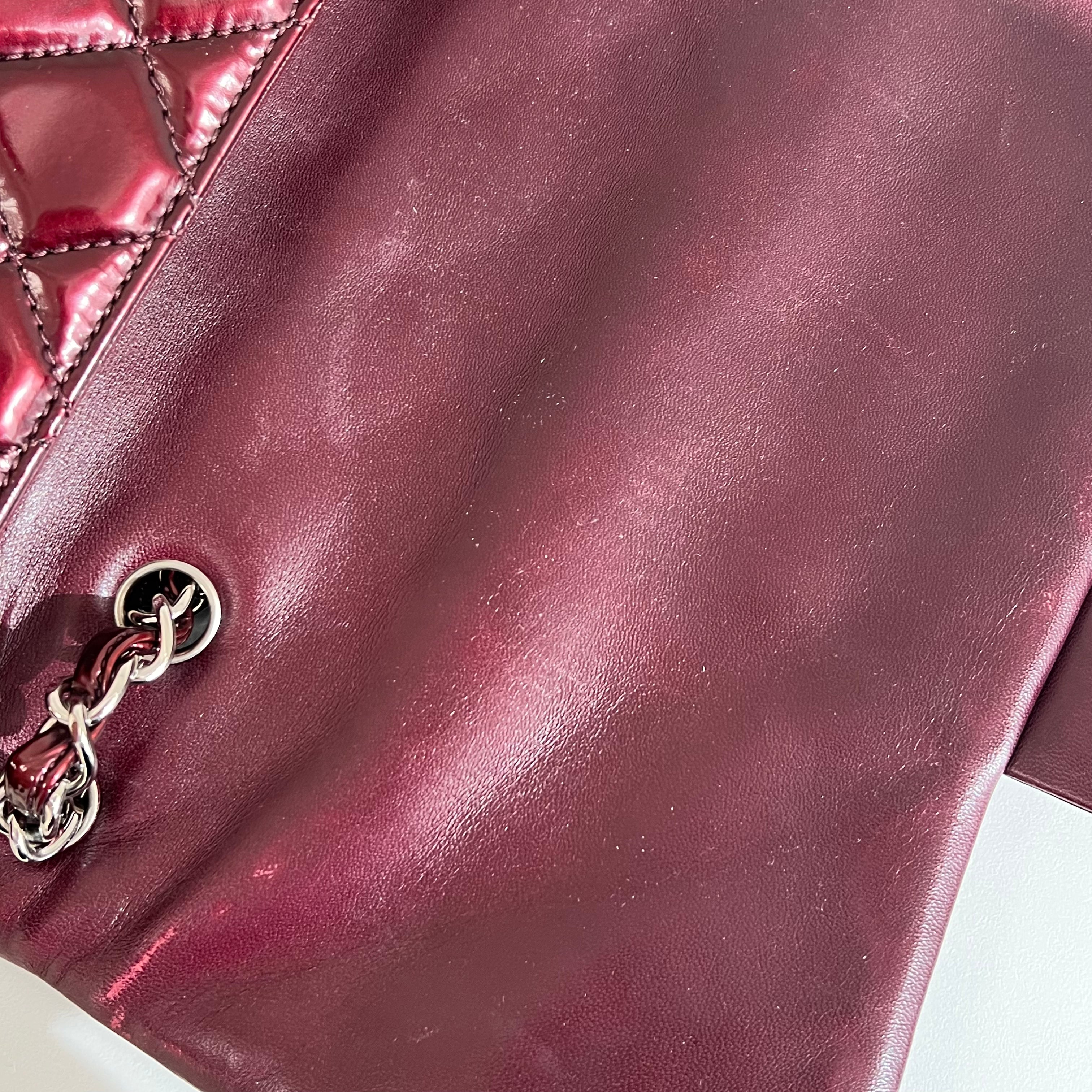 Burgundy Quilted Patent Leather Single Flap Bag w/SHW